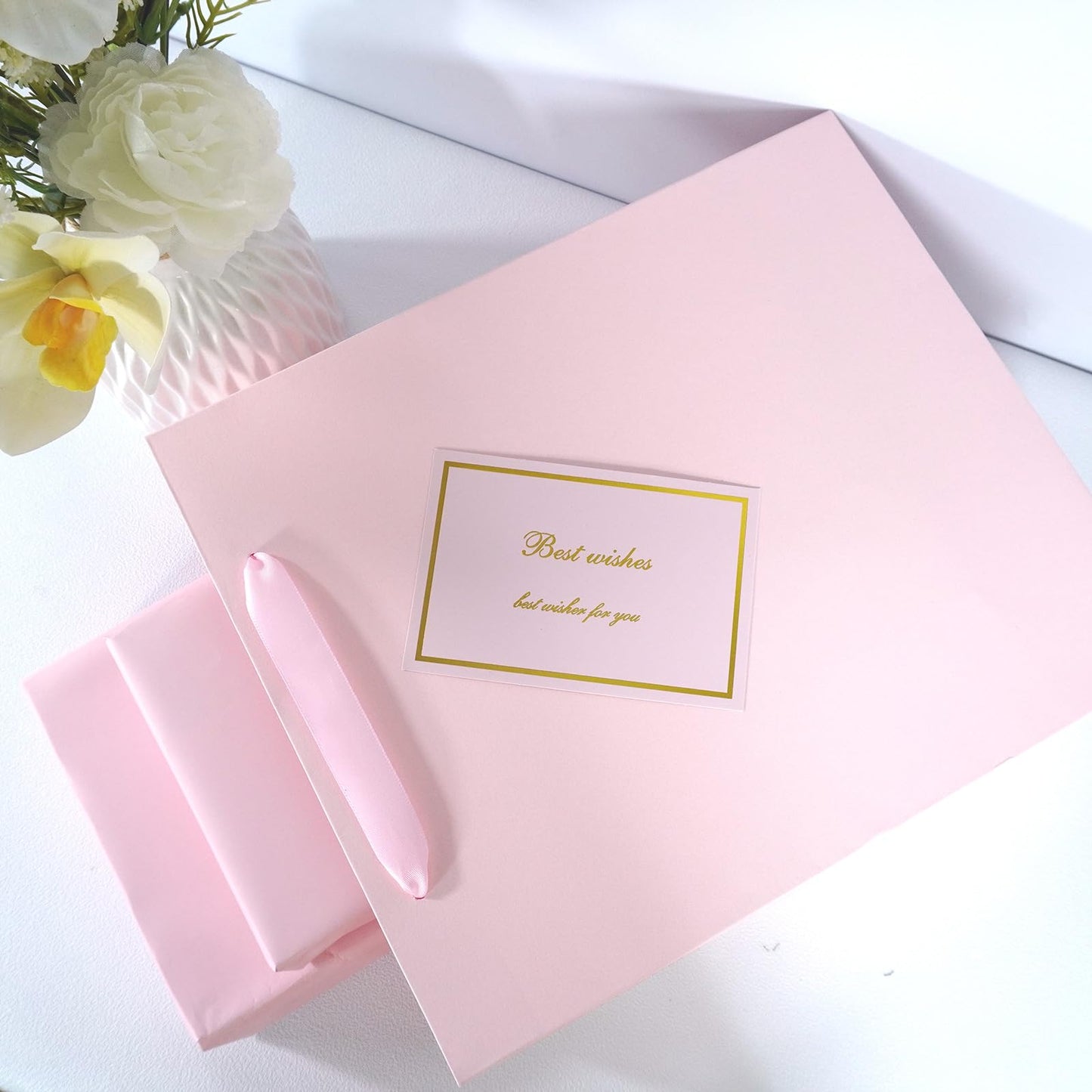 Elegant Pink Gift Bag 10.2"x4.7"x12.2" with Ribbon Handles, Includes Card and Tissue Papers, Perfect for Birthdays, Weddings, Parties, Holidays, Baby Shower