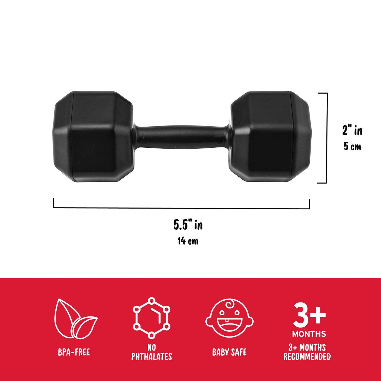 Genuine Fred Buff Baby Dumbbell Rattle Engaging and Sensory Rich Toy, Lightweight and Easy to Hold, Fun Gift for Fitness Enthusiast and New Parents