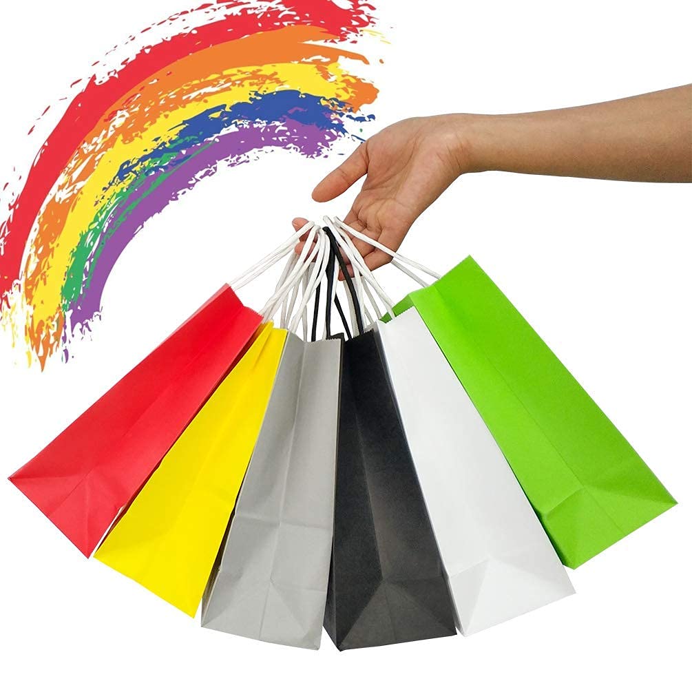 ADIDO EVA 50 Pcs Small Gift Bags Teal Blue Kraft Paper Bag Turquoise Gift Bags with Handles for Party Favors (8.2 x 6 x 3.1 In)