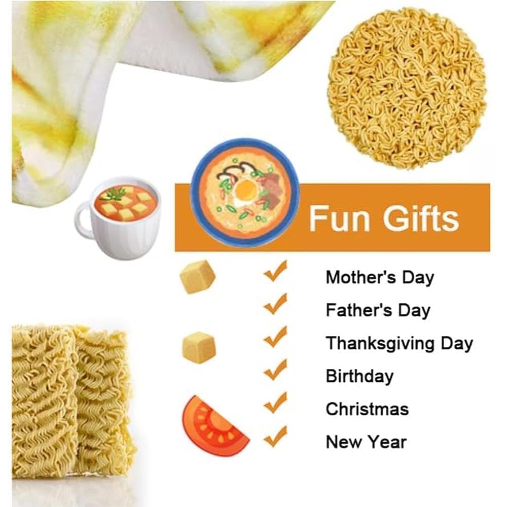 Ramen Noodles Blanket Realistic Food Blanket, Funny Birthday Gifts for Kids, Funny Throw Blanket for Couch Sofa Bed, Food Ramen Gifts 60" X 50"