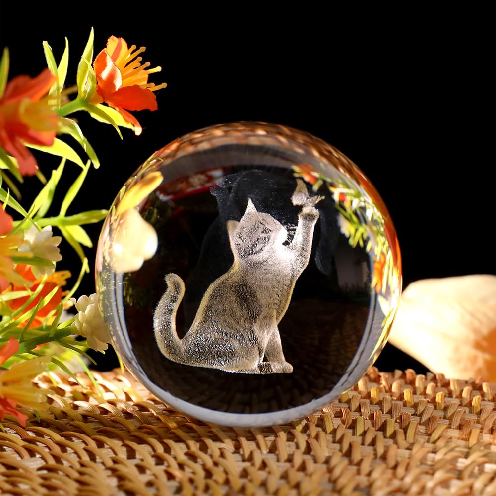 Cat Lover Gifts for Women 3D Cat Crystal Ball Themed Gift Mom Birthday Kitty Laddy Gift for Christmas Mothers Day