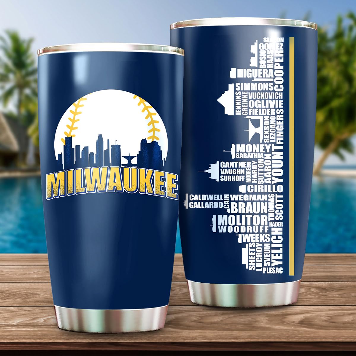 Schian Milwaukee City Skyline Legends Baseball Tumbler - Coffee Mug Insulated Tumbler With Lid - Mother's Day, Father's Day, Birthday, Christmas Gifts For Fans - 20 Oz| Stainless Steel