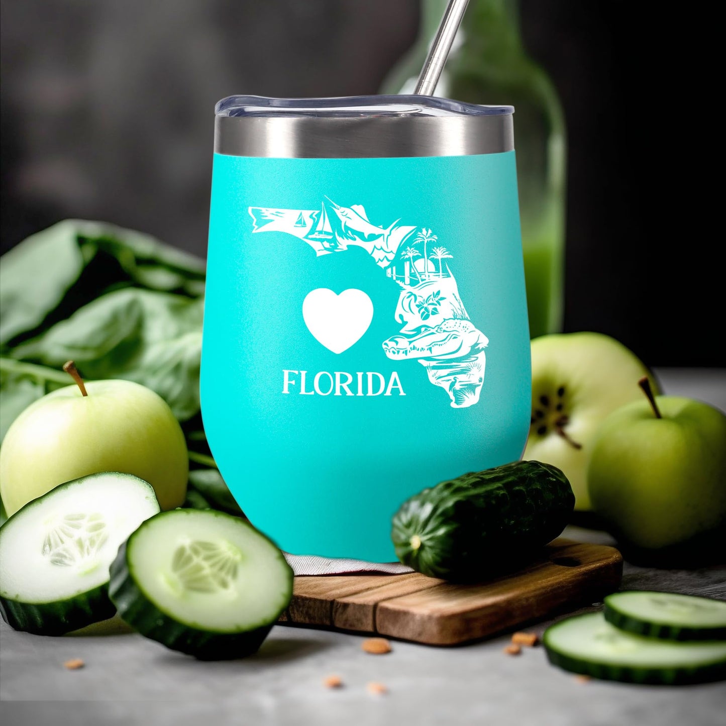 Love Florida 12 OZ Insulated Wine Tumbler,with Lid Vacuum Stainless Steel Coffee Mug,Unique Florida Themed Best Gifts for Friend Lover Wife Girlfriend,Idea for Women,Souvenirs (Mint)