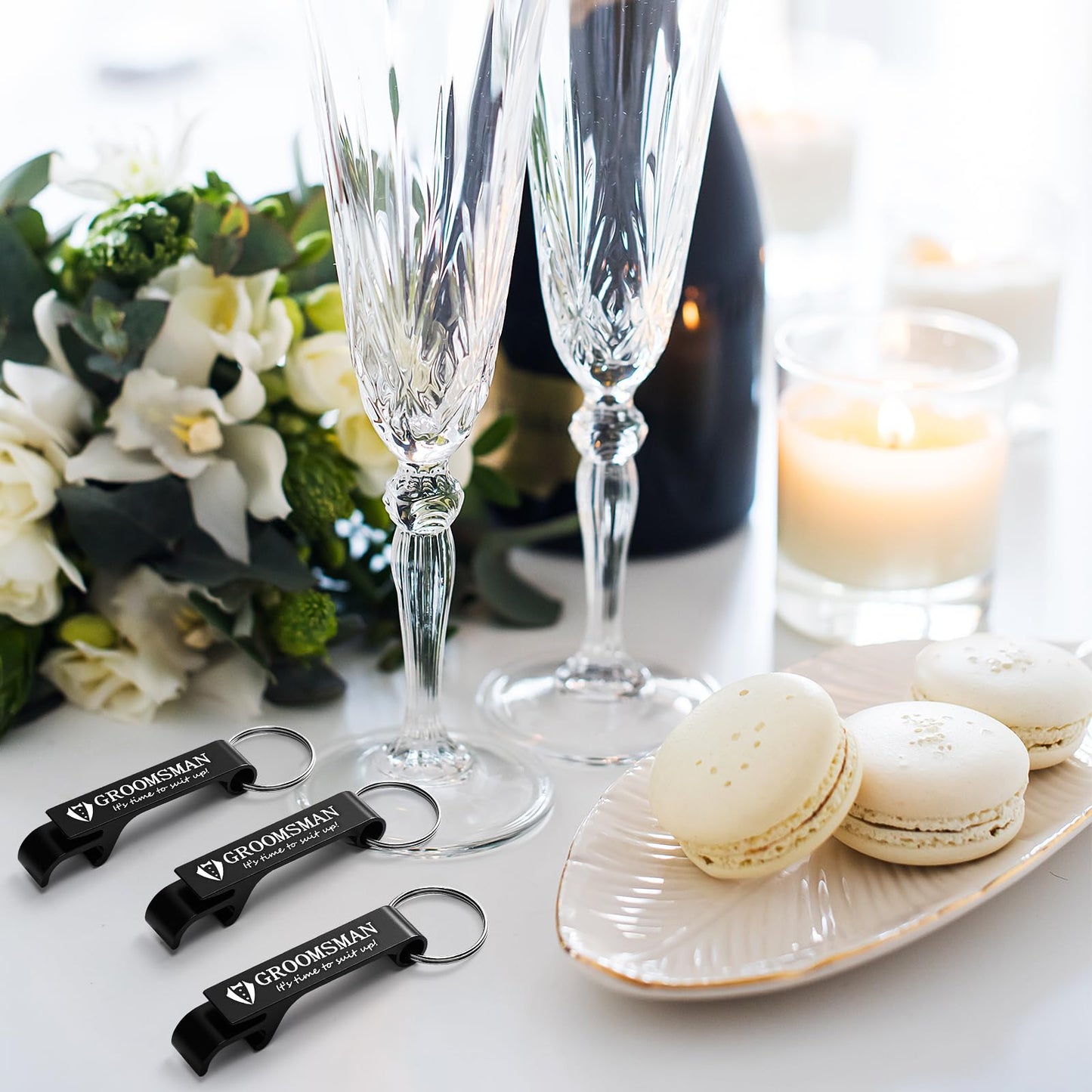 Jingmore 10 Pcs Groomsmen Bottle Opener Keychain Groomsmen Proposal Gift Aluminum Wine Beer Opener Wedding Favors Bulks Include 9 Groomsman and 1 Best Man Gift for Wedding Bachelor Party(Black)