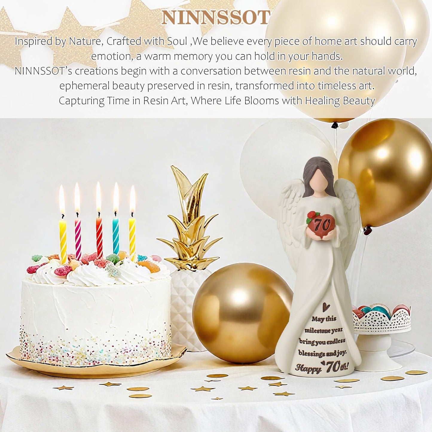 70th Birthday Gifts for Women, Happy 70th Birthday Decorations, Unique 70 Year Old Gifts for Woman Grandma Mom Sister Friends, Hand-Painted Angel Figurine for Home Party Decor