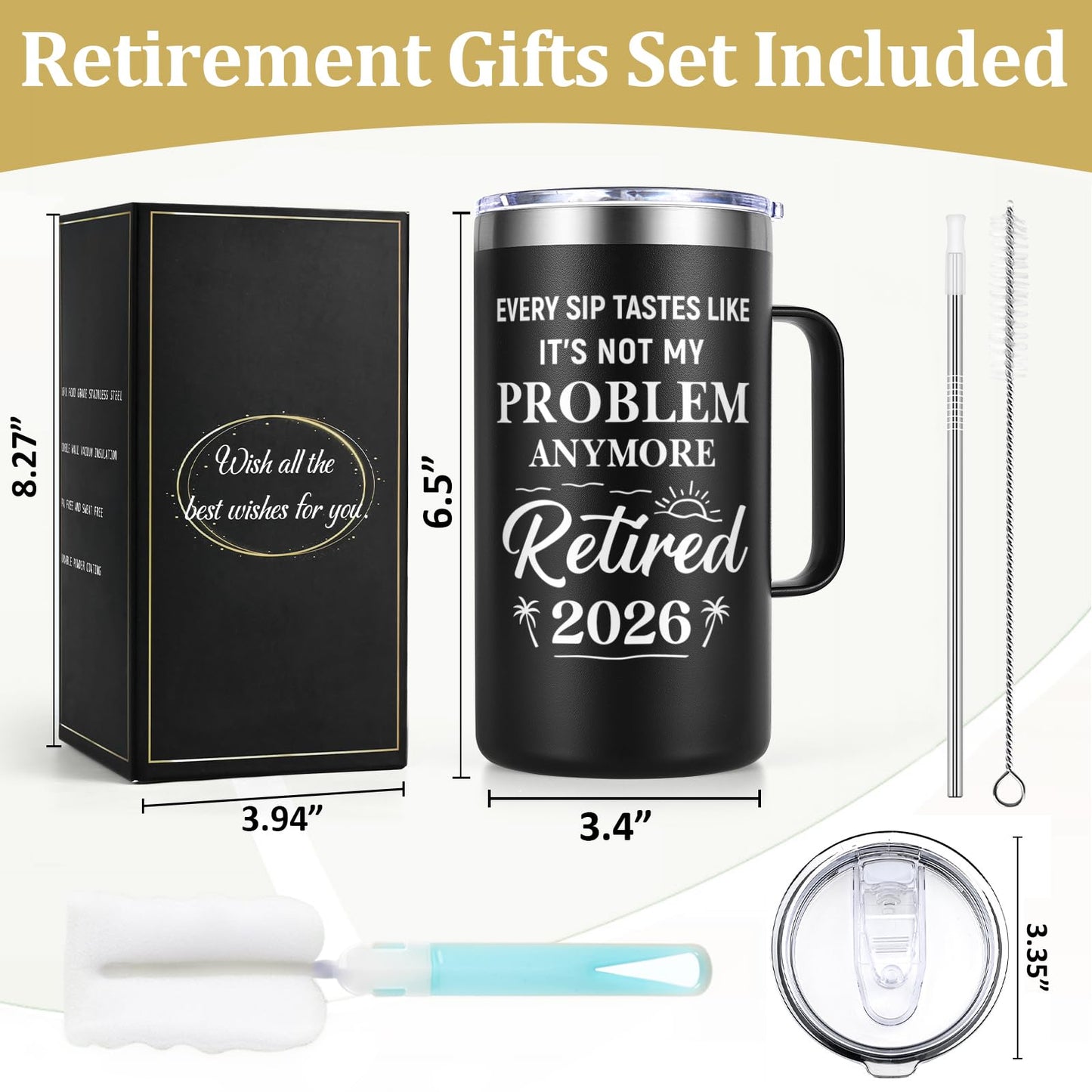 Qtencas Retirement Gifts for Men, Every Sip Tastes Like It's Not My Problem Anymore 20oz Insulated Coffee Mug, Goodbye Gift, Farewell Gifts for Men Friends Coworkers Dad Grandpa