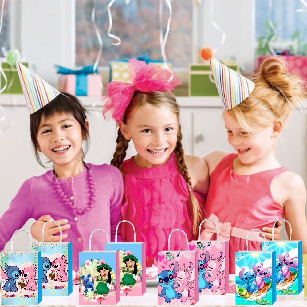 12Pcs Cartoon Blue Party Gift Bags Goodie Bags with Handle for Kids Birthday Decorations Party Supplies