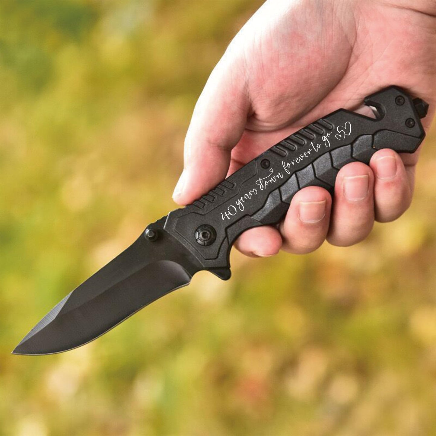 40 Years Wedding Anniversary Keepsake Him, 40th Ruby Anniversary Present for Husband, 40 Years Marriage Men Gift Idea, Engraved Pocket Knife with Wood Box, Hunting, Camping, Fishing, Folding Knives
