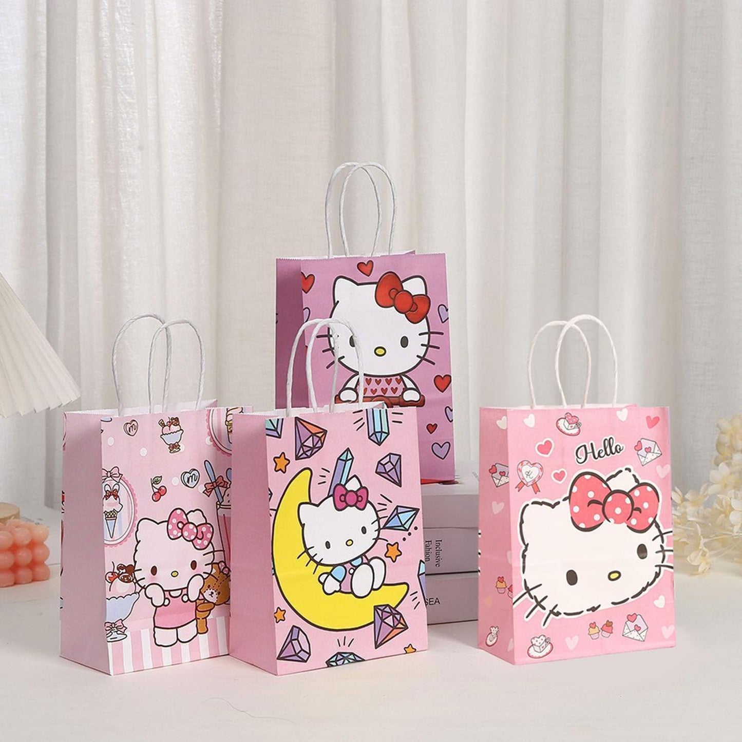 Cute Birthday Party Supplies, 12 Pcs Party Favor Bags, Candy Goodie Treat Bags with Handle, Cartoon Birthday Party Decorations (B)