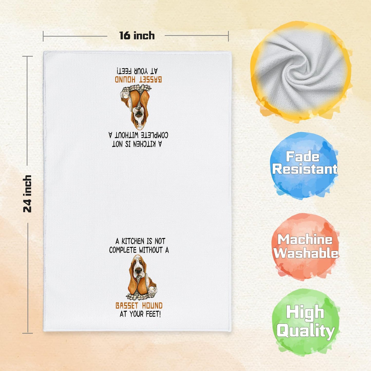 Basset Hound Kitchen Towels, 16x24 Inch, Cotton, Kitchen Cloth, Dish Cloths, Basset Hound Decor, Dog Lover Gifts