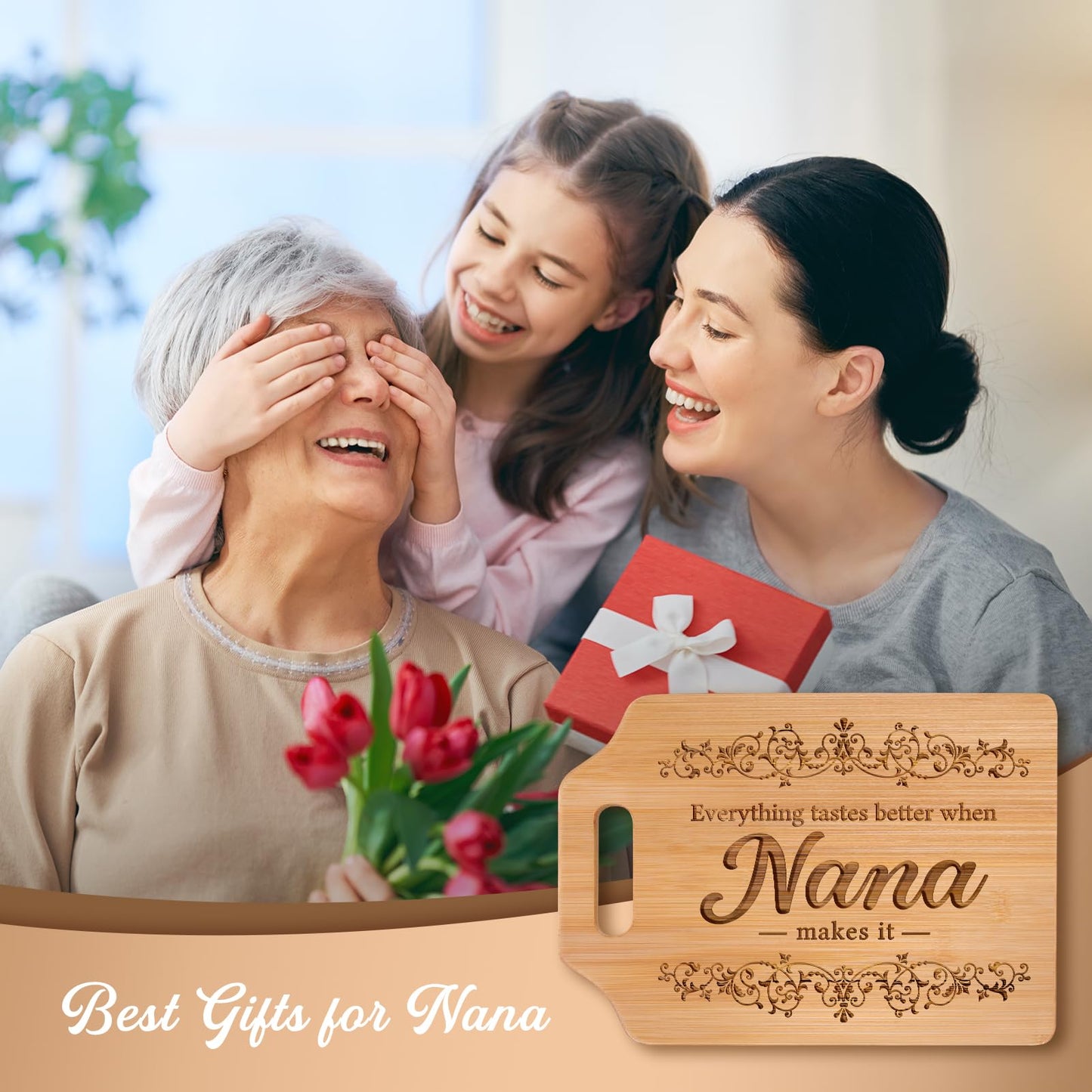 AceThrills Nana Gifts for Nana Birthday Gifts from Grandkids - Engraved Bamboo Cutting Board 12.3"L x 8.7"W x 0.4"Th