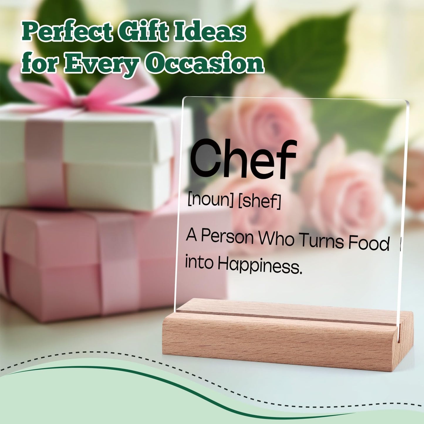 Chef Gifts for Women Men Clear Desk Decorative Sign Funny Gifts for Chef Home Dining Room Restaurant Kitchen Decor Sign Acrylic Plaque with Wooden Stand Housewarming Gift for Friend Coworkers