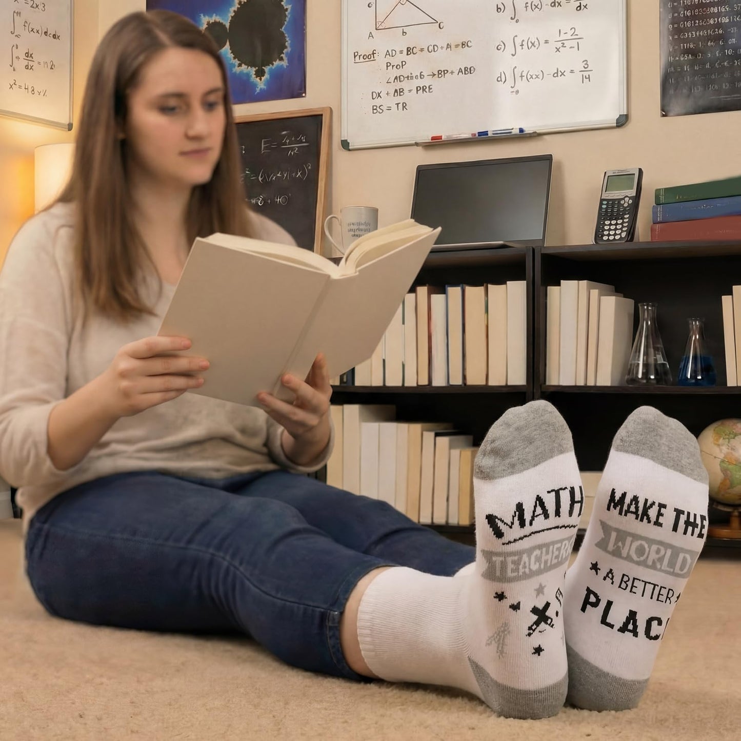 Remerry 7 Pcs Math Teacher Appreciation Gifts Include 16 oz Glass Cup Cosmetic Bag Socks Keychain Bracelet Card and Gift Box Ideas Thank You Basket for Math Teacher from Students