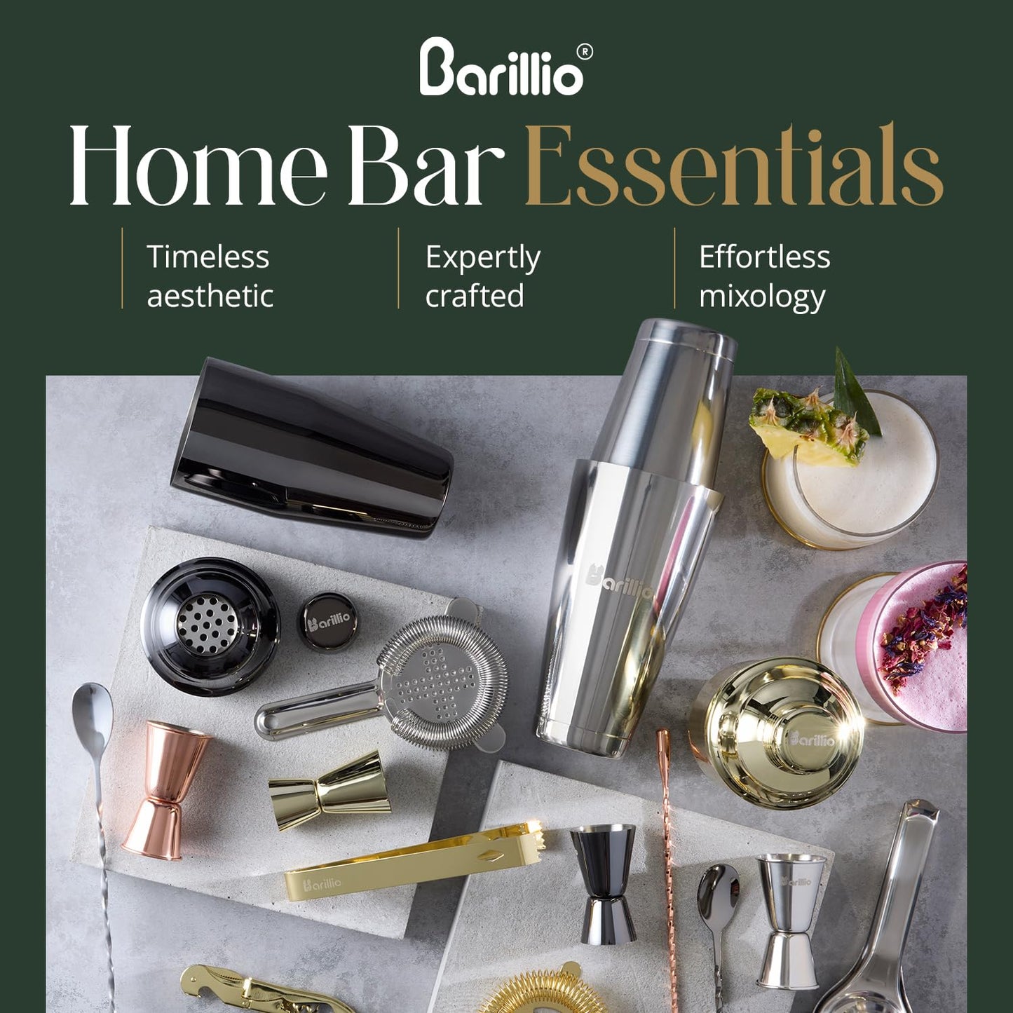 Barillio Bartender Kit Bag with Cocktail Shaker Set - Waxed Canvas, Traveling Bar Tools Bag with 17-Pc Cocktail Kit - Travel Mixology Bartending Kits - Mobile Bar Roll with Strap & Accessories