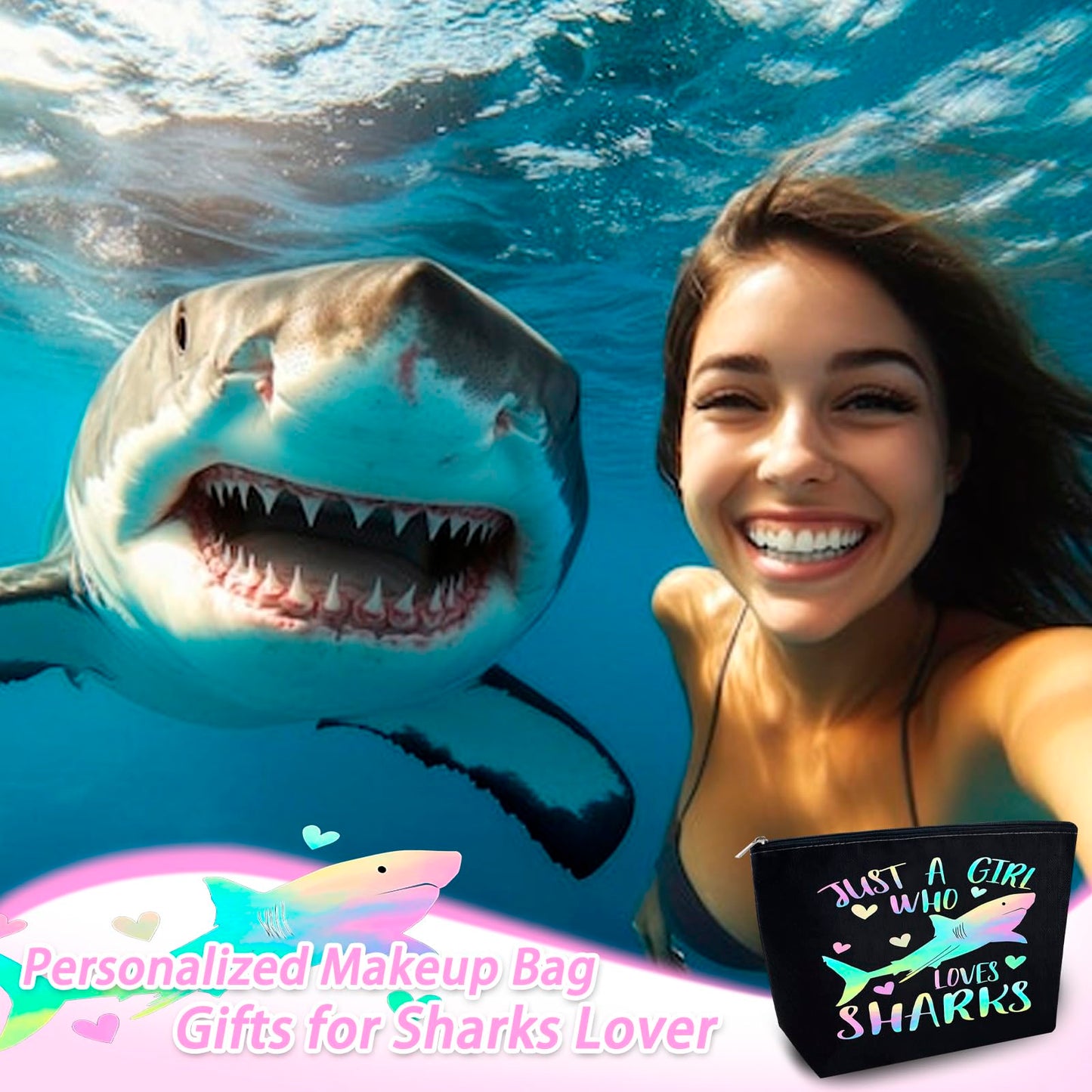 Shark Gifts for Women Sharks Themed Gifts for Women Shark Bag Sharks Week Bag Travel Toiletry Bags Graduation Gift Ideas for Daughter Sister Bestie Friends