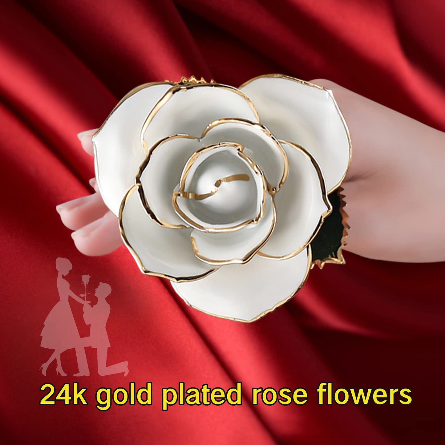SW 24k Gold Dipped Real Rose Lasted Forever with Stand, White Gold Rose Gifts for Women Wife for Her, Christmas, Valentines Day, Mothers Day, Birthday