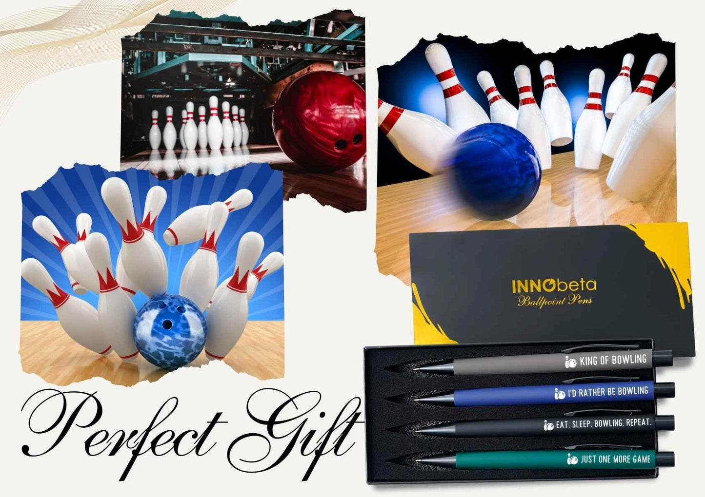 InnoBeta Bowling Gifts for Bowling Lovers, Ballpoint Pen Set of 4, Perfect for Christmas & Birthday