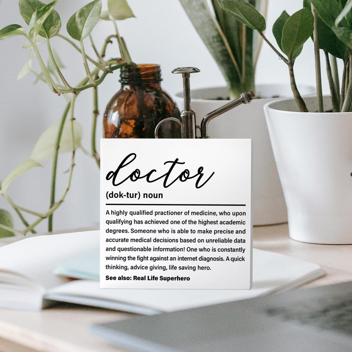 Doctor Gifts for Women Men, Doctor Appreciation Thank You Gifts DR Birthday Christmas Gift Medical School Student Graduation Gifts, Doctor Definition, Medical Office Wooden Box Sign Desk Decor