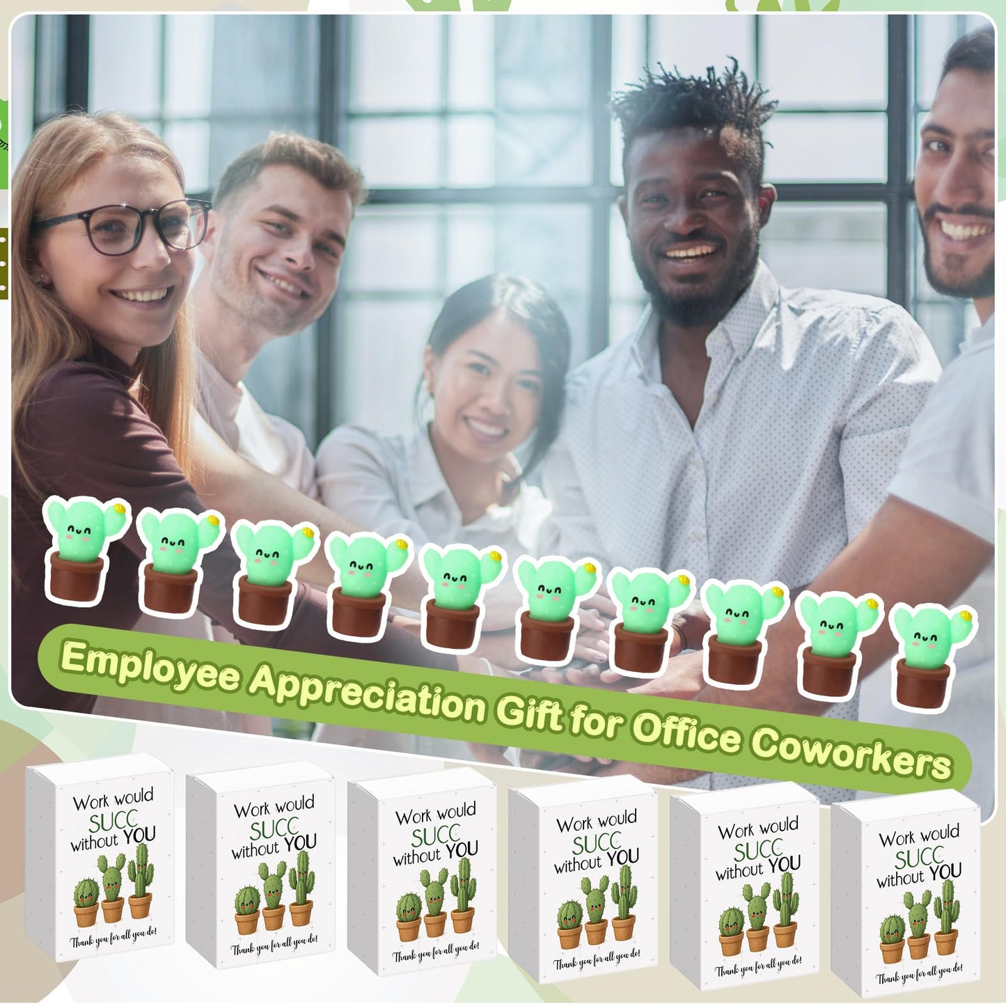 Wettarn 24 Sets Work Appreciation Gifts Cactus Stress Balls with Thank You Boxes Bulk Company Party Favors for Employee Coworker Staff Office Positive Relief Desk Decor