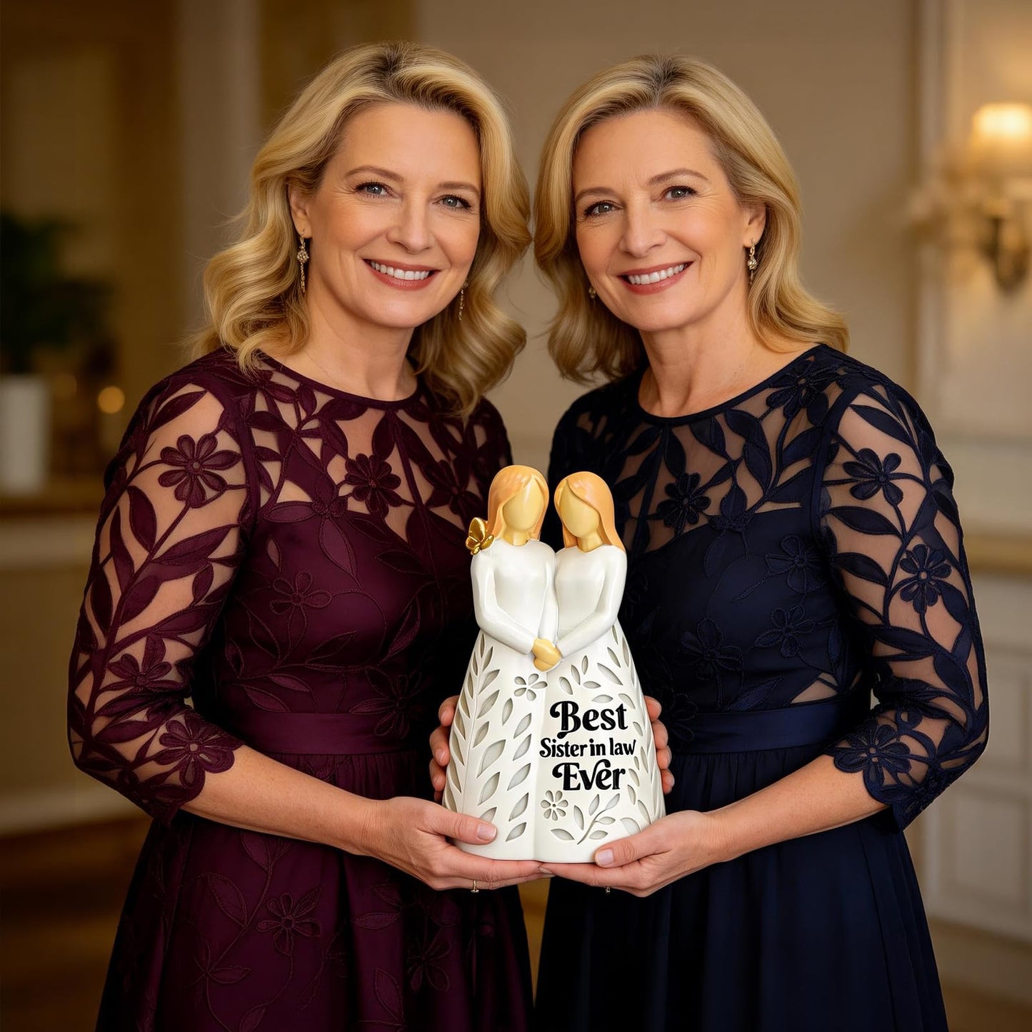 Sister in Law Gifts, Best Sister in Law Ever Figurine Light with Remote Control - Mothers Day Birthday Christmas Wedding Gifts for Women, Cream-White Resin Lamp (No Batteries Included)