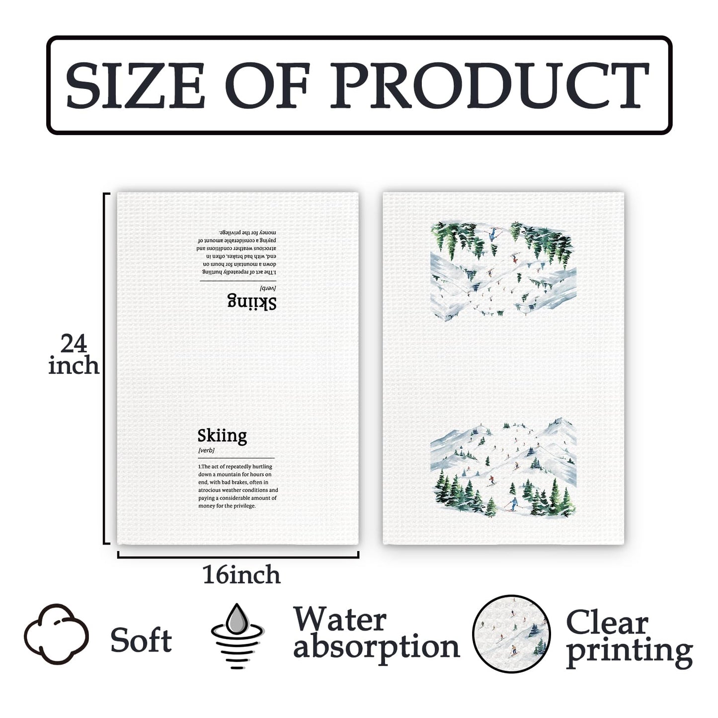 Winter Skiing Definition Kitchen Towels Set of 2, Ski Gifts for Skiers Women Men Dish Towels, Winter Mountain Ski Decorative Hand Towels for Bathroom,Ski Lodge Kitchen Bathroom Decor(16x24Inch)
