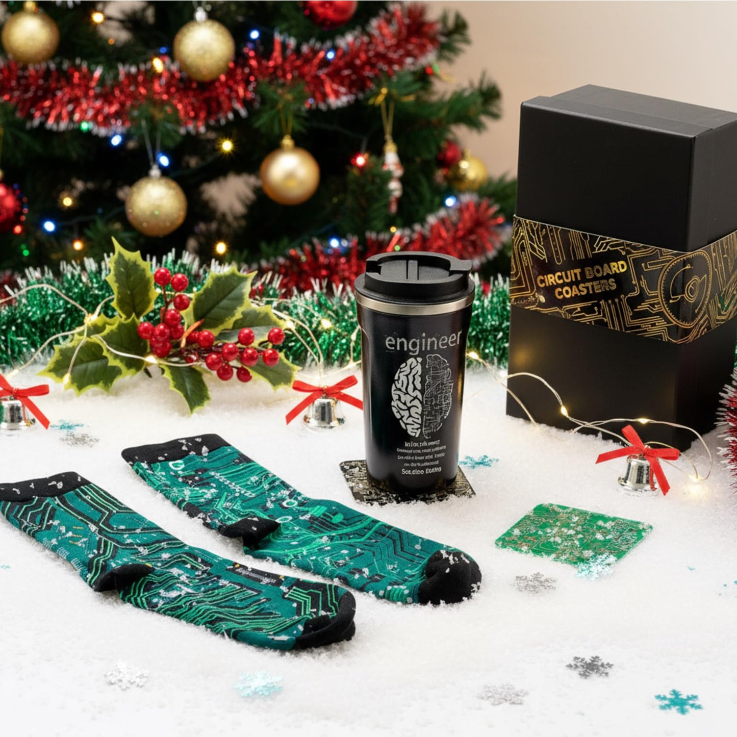 Nuenen 6 Pcs Engineer Gifts Set for Men Engineer Appreciation Thank You Gift 17 oz Stainless Steel Tumbler Circuit Board Cup Mat Cool Programming Socks for Aerospace Engineering Mechanical Electrical
