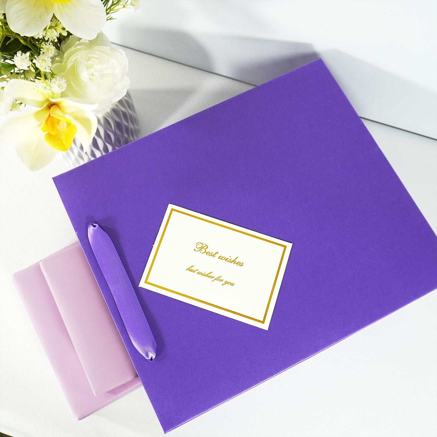 Elegant Purple Gift Bag 10.2"x4.7"x12.2" with Ribbon Handles, Includes Card and Tissue Papers, Perfect for Birthdays, Weddings, Parties, Holidays, Baby Shower