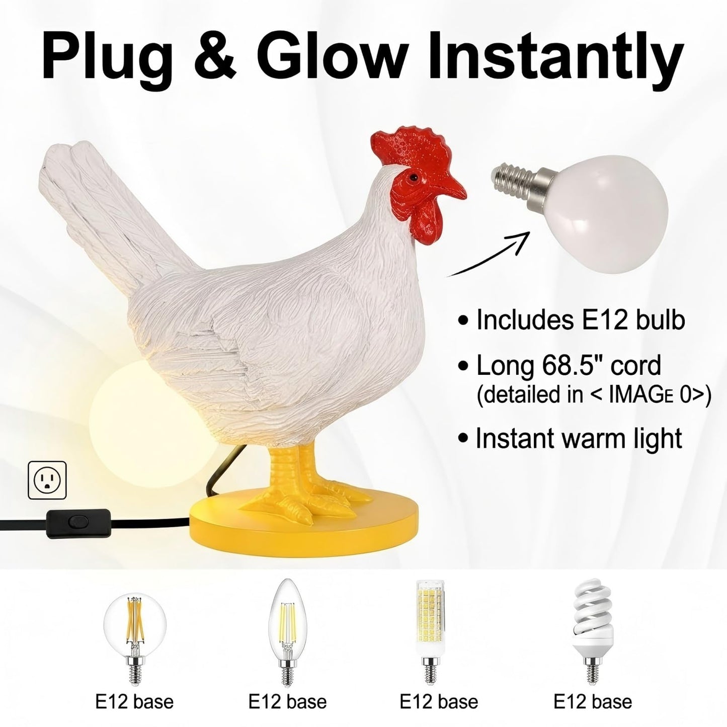 Funny Chicken Night Light Lamp – Rooster Laying Egg Light, Farmhouse Table Decor, Unique Gift for Chicken Lovers (Includes Bulb)
