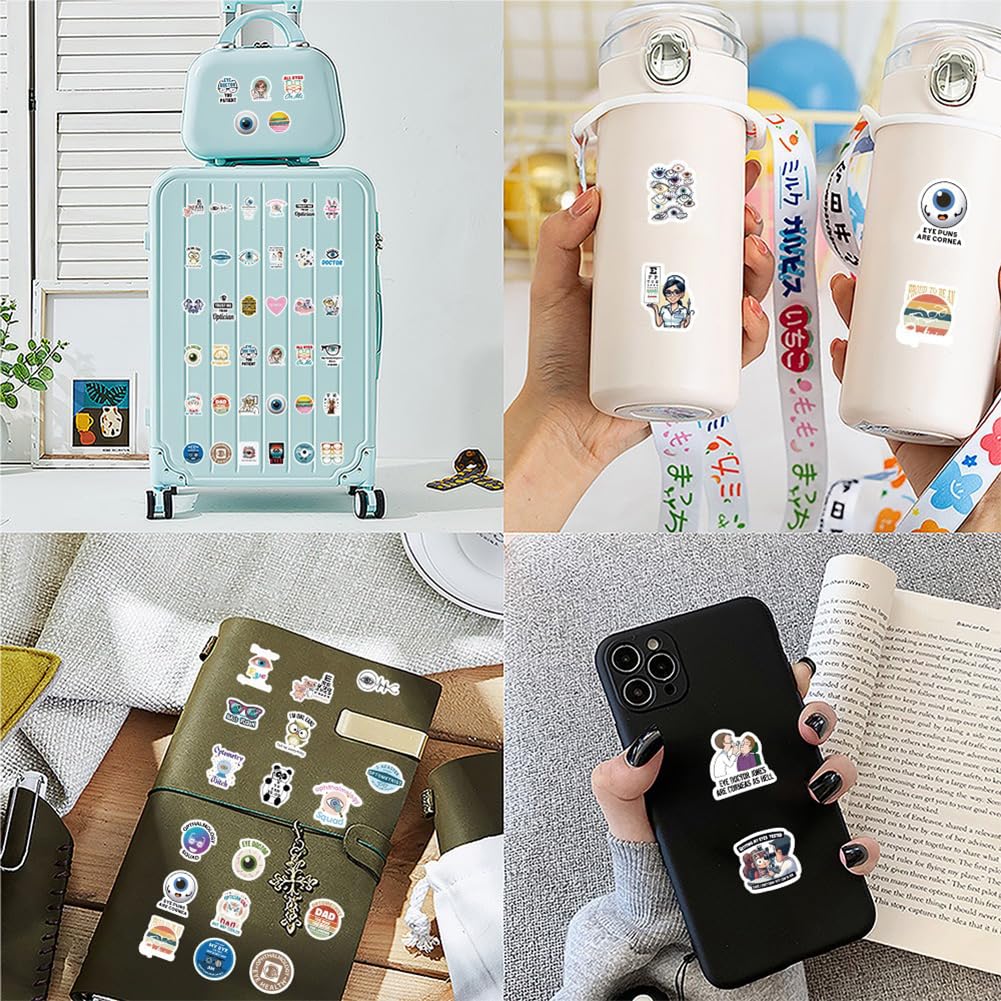 Eye Doctor Stickers-60Pcs Ophthalmologist Optometrist Waterproof Vinyl Decals for Cup Water Bottles Laptop Luggage Computer Mobile Phone Guitar Skateboard Decoration