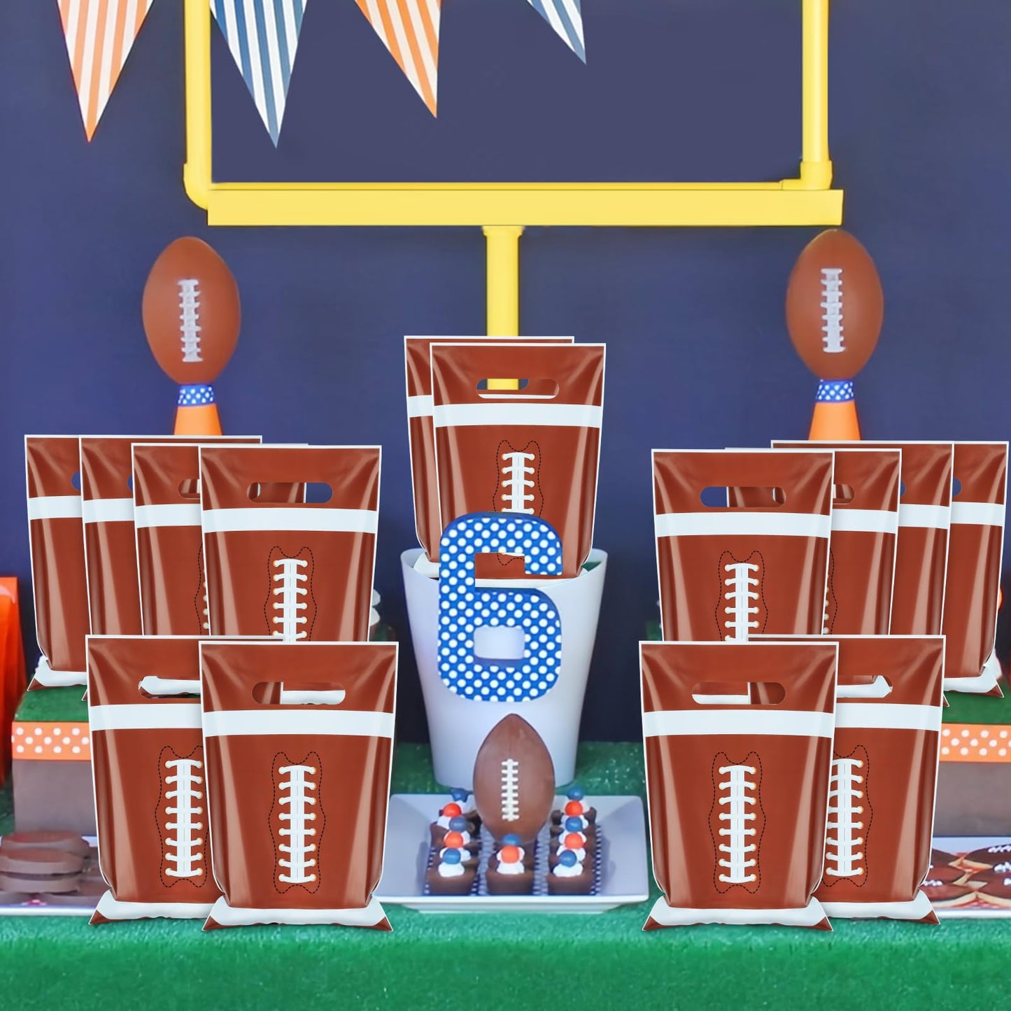 Hxezoc 50 Pieces Football Gift Bags with Handle, Plastic Treat Candy Bag Sport Favor Bags For Kids Birthday Party Decoration Supplies