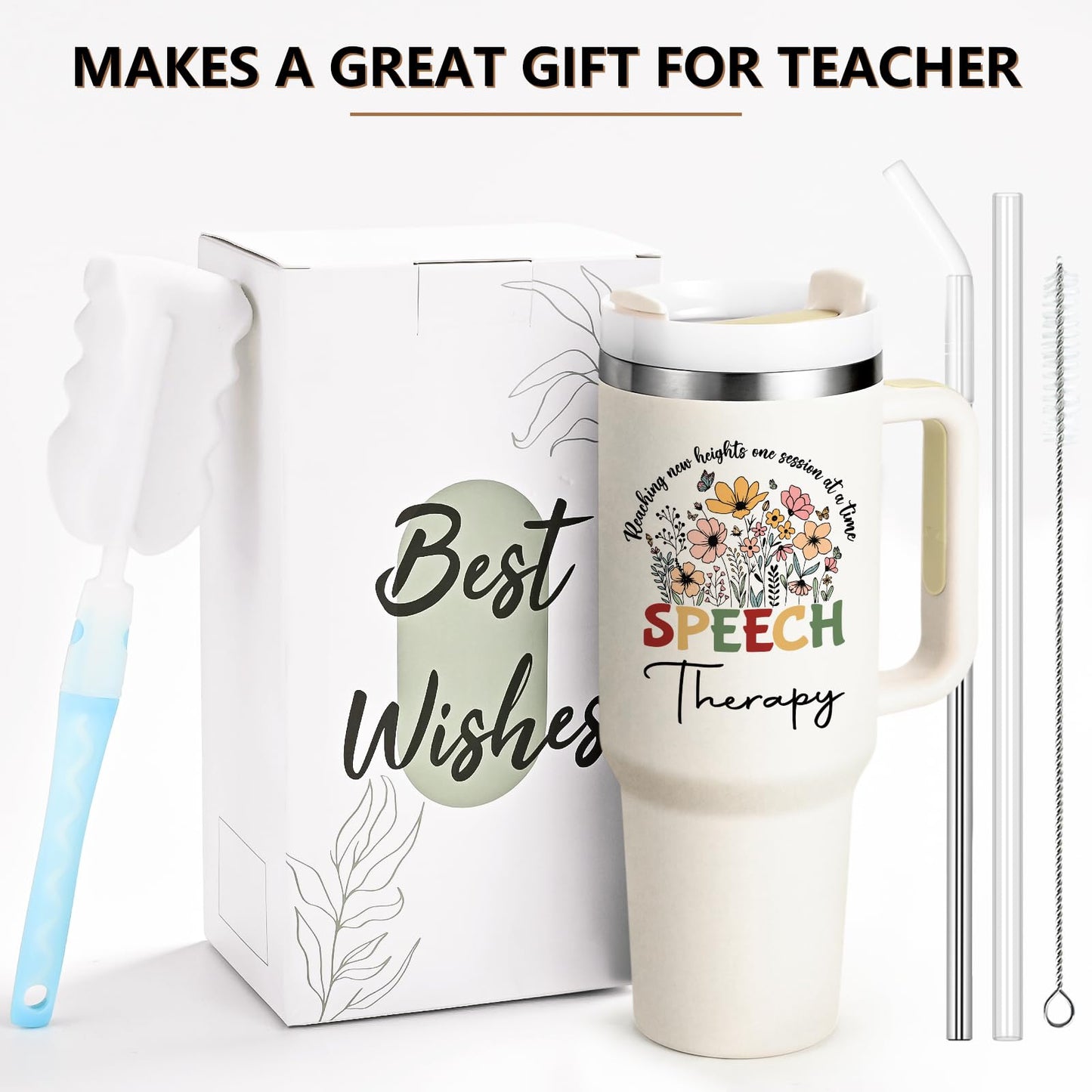 Qtencas Speech Therapy Gifts, Speech Language Pathologist Gift, SLP Gifts 40 Oz Stainless Steel Travel Tumbler, Therapist Appreciation Present for Women, Christmas Birthday Present for SLP
