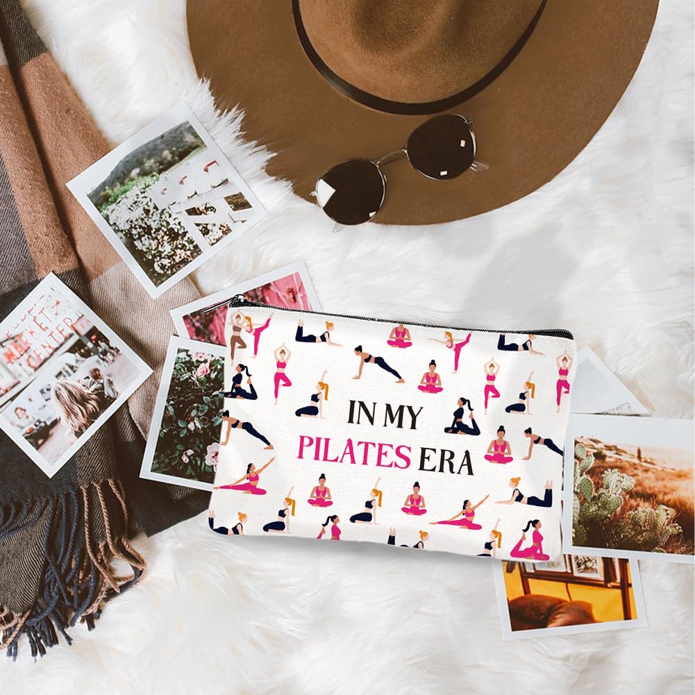 4Pcs Canvas Pilates Teacher Appreciation Gifts Makeup Bag - 9.06" x 5.9" Only Hotties Do Pilates Cosmetic Bags Travel Organizer Portable Accessories with Zipper, Purse Organizer Pouches