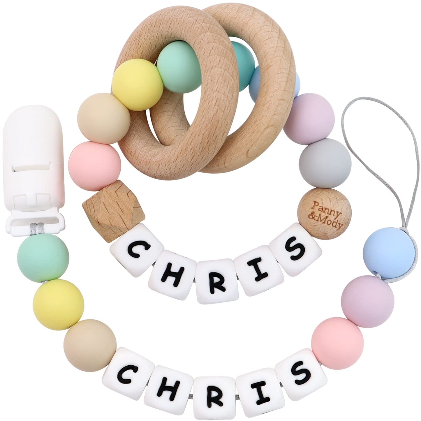 Personalized Gifts Set with Name, Luxurious Ideal Gift for Newborns, Rattle and Clip (Candy)