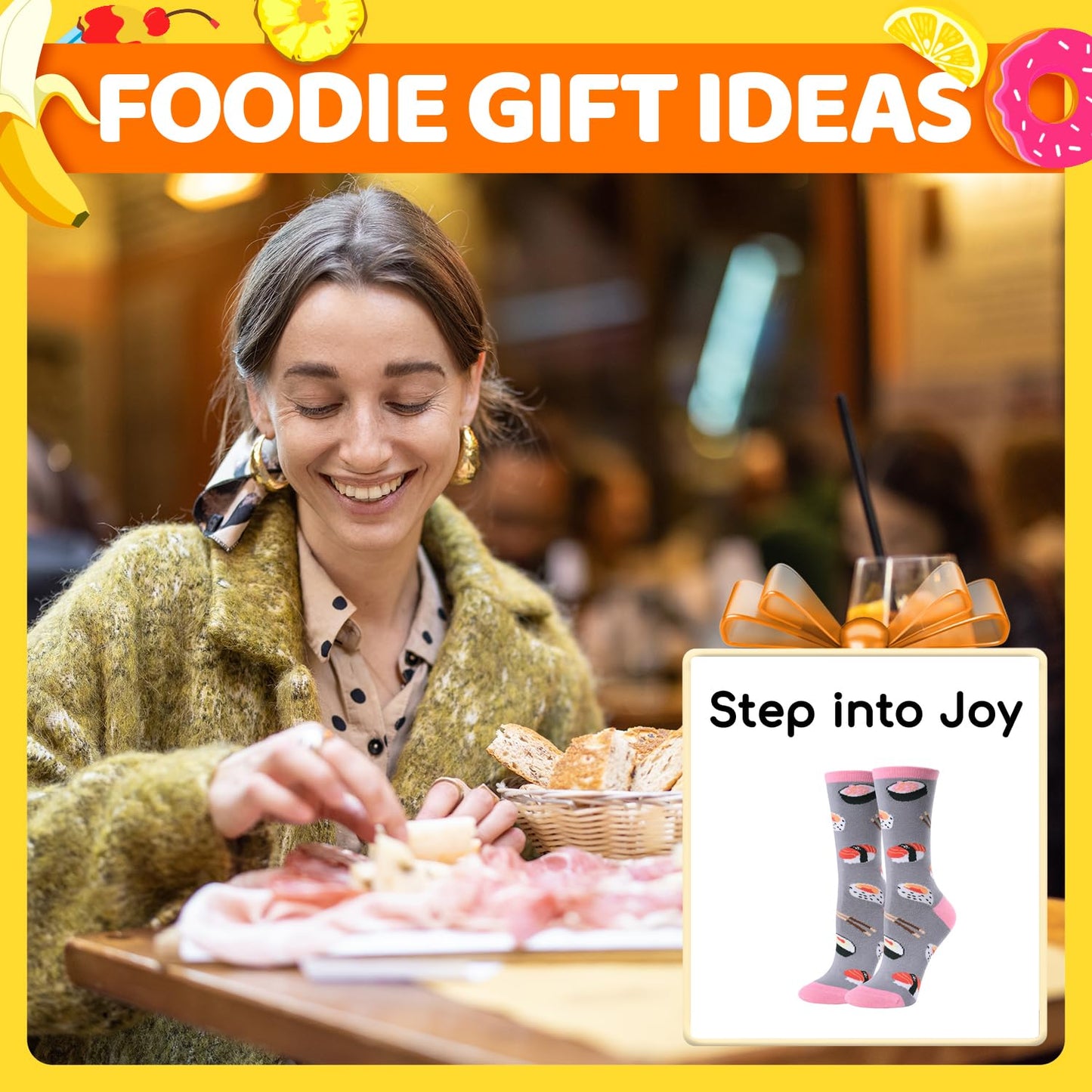 HAPPYPOP Funny Socks for Women - Donut Popcorn Sushi Gifts, Taco Pizza Pickle Socks