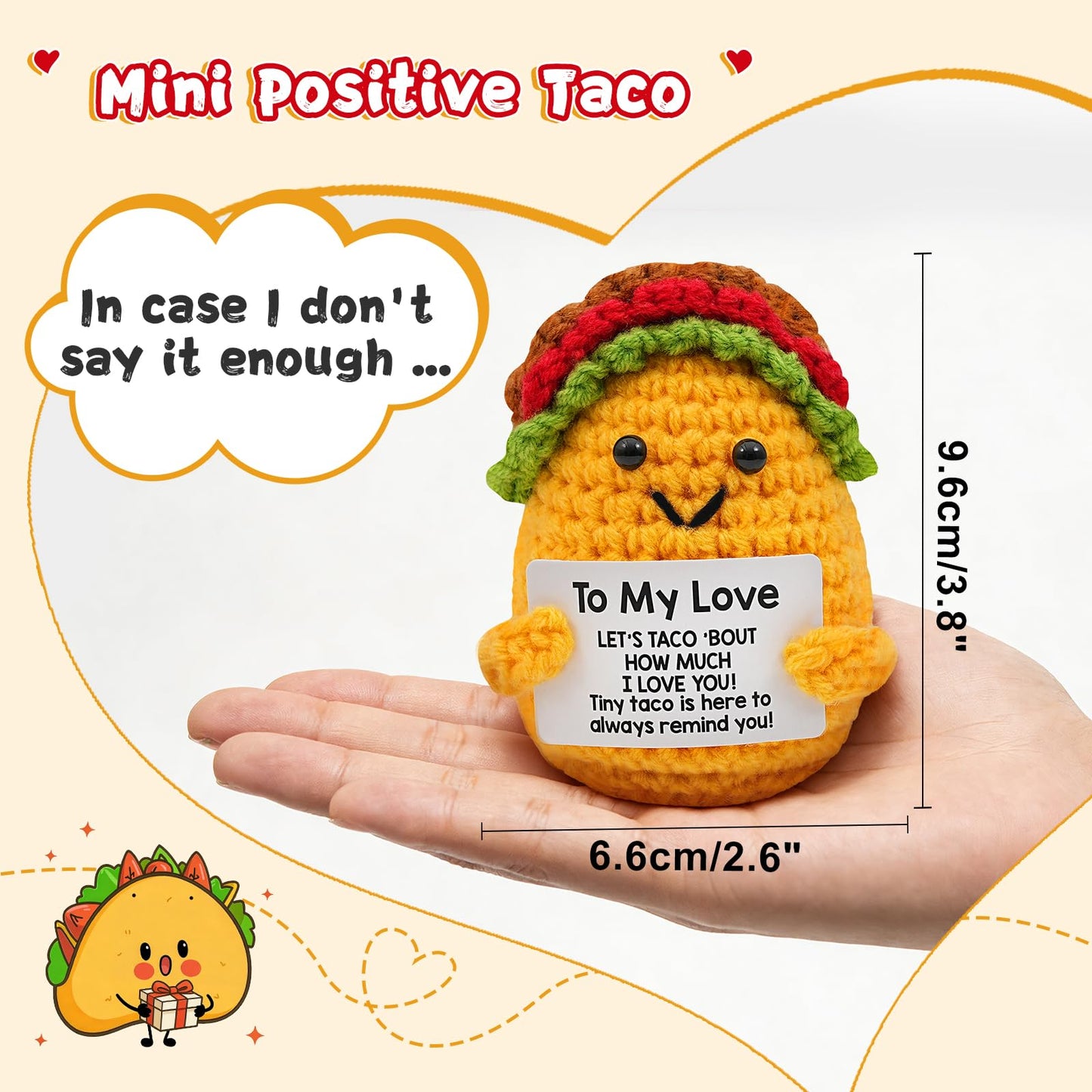 Mothers Day Wife Gifts for Wife from Husband - Handmade Positive Crochet Taco Plush, Romantic Valentines Day Birthday Anniversary Gifts for Her, Taco Stuffed Animal for Desk Decor, Home Decor
