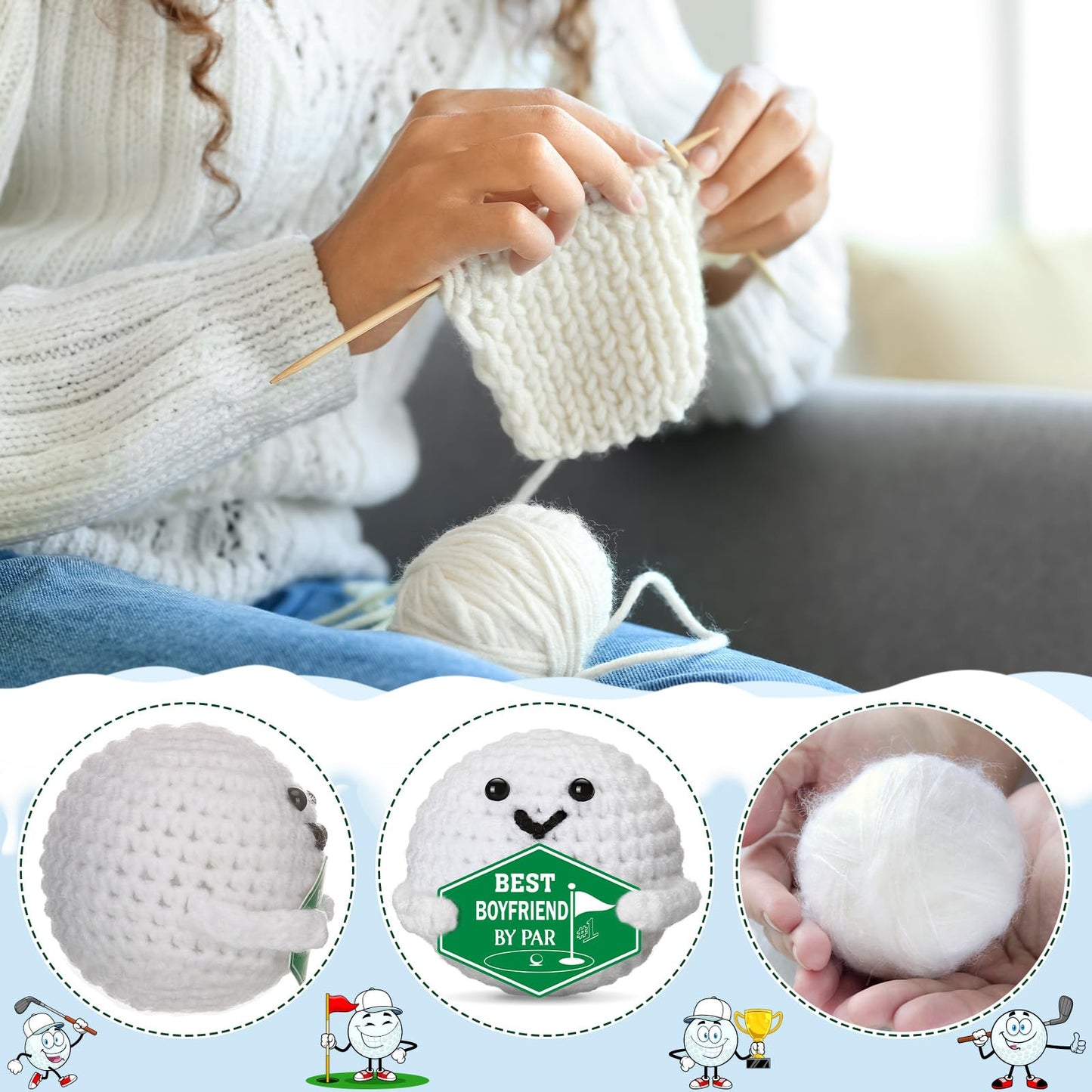 Gifts for Boyfriend Fathers Day - Funny Father's Day Birthday Anniversary Christmas Crochet Golf Ball Accessories for Boyfriend Bf Him Man Fiance Long Distance Graduation Sweetest Gift