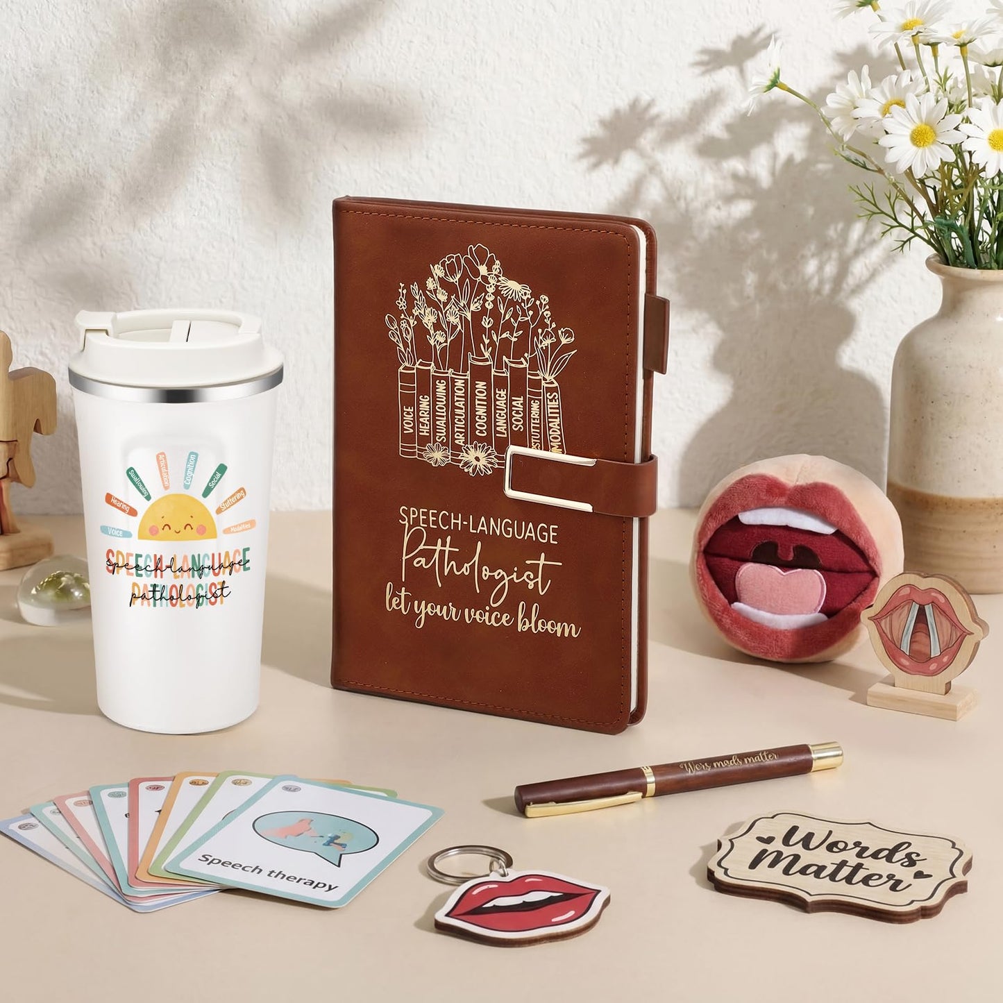 Pickmesh 3 Pcs Speech Pathologist Gifts Set 17 oz Coffee Tumbler A5 Leather Notebook Journal Pen Speech Therapy SLP Gifts for Language Pathologist Graduation Teacher Day Christmas
