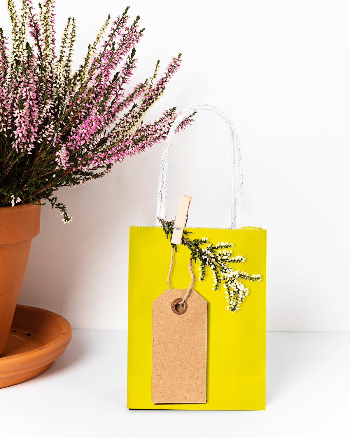 qiqee 24PCS Mini Gift Bag with Handles Bulk 4.5"x2.5"x6" Gift Bags Bright Yellow Bags Multiple Uses