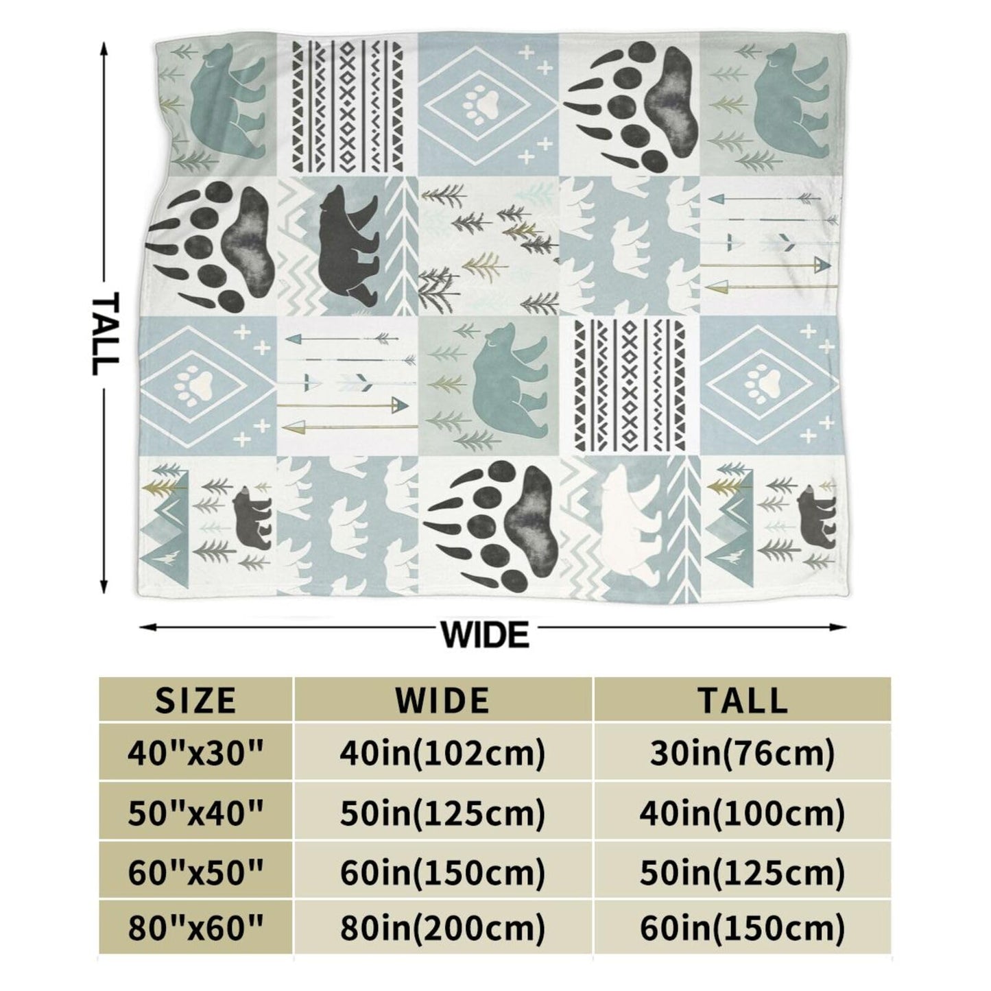 Bear Blanket Super Soft Warm Fluffy Fleece Flannel Forest Animal Throw Blanket Cozy Fuzzy Plush Stuff Bedding Blue Blankets Gifts for Women Kids Boys Girls Adults 50"X40"