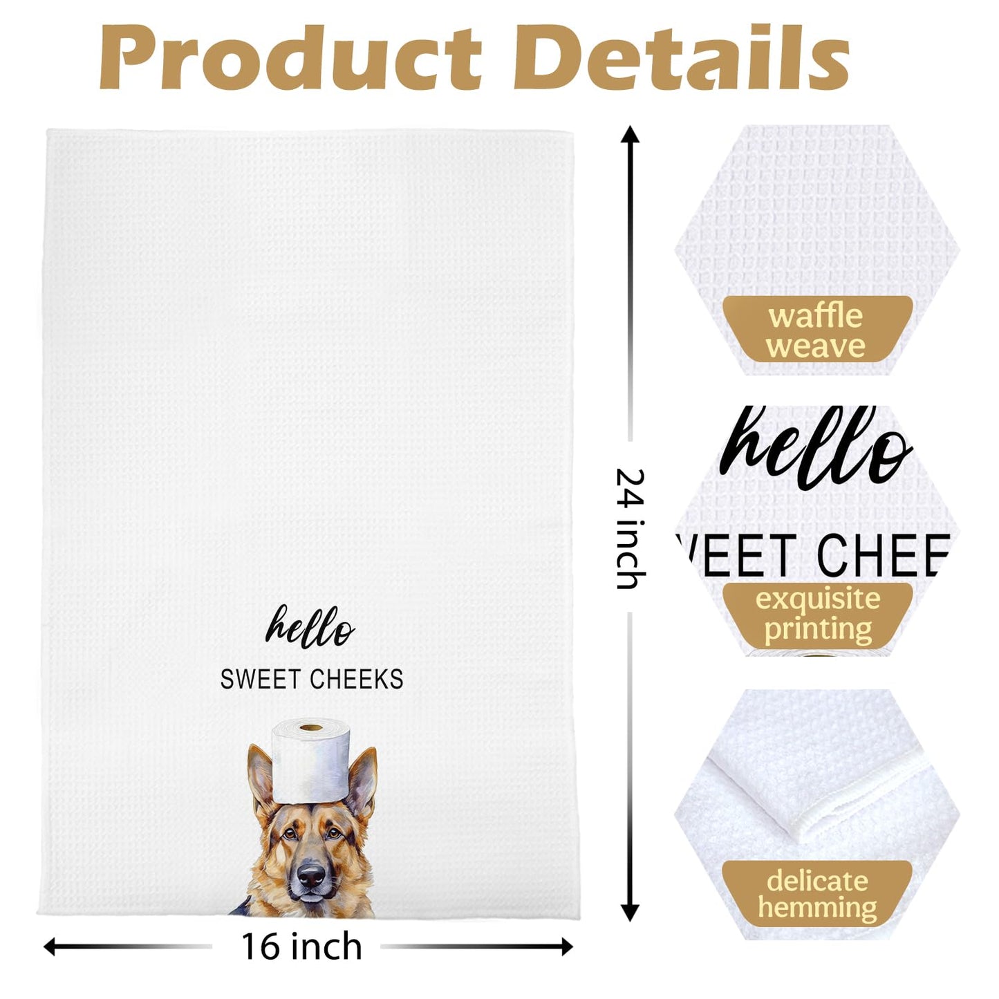 German Shepherd Bathroom Towels - Funny German Shepherd Decorative Waffle Weave Hand Towels for Toilet Bathroom, 16×24 Inches