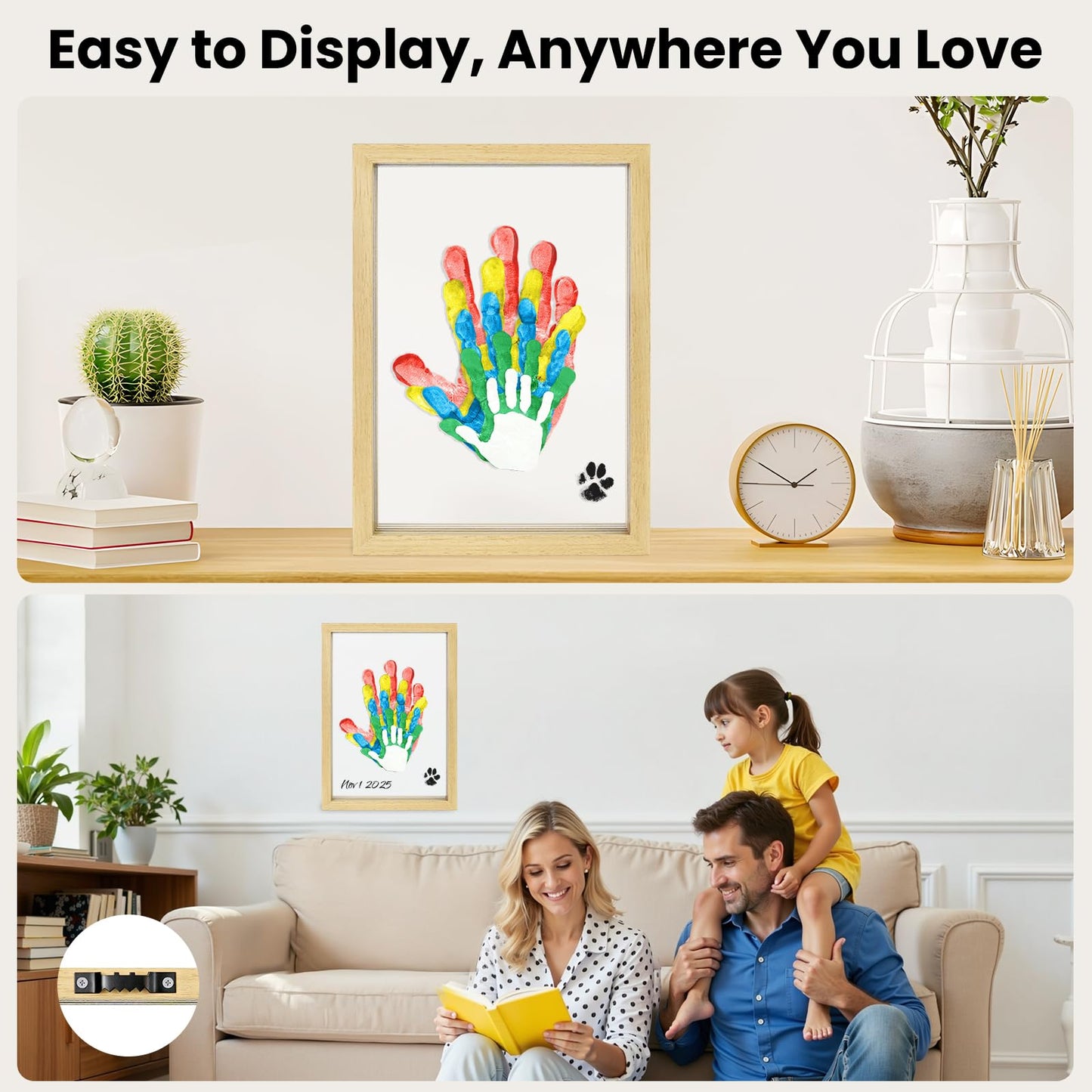 Omrhvi Family Handprint Kit, DIY Craft Keepsake, Hand Print Photo Frame, Family Gifts for New Mom, New Baby, New Parents, Grandparents, Mother's Day, Father's Day, Adoption Day, Anniversary