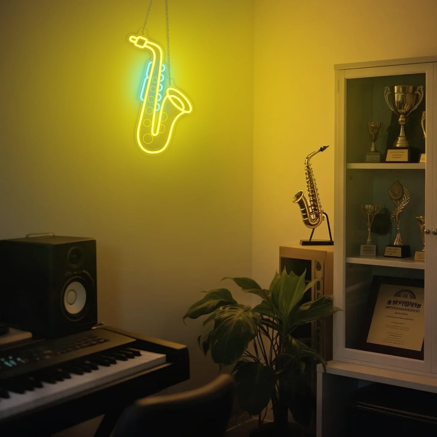 CoolGift Mart Saxophone Neon Sign, Dimmable LED Saxophone Room Decor Light With USB Powered, Decorations for Bedroom Living Room Club Music Studio, Gifts for Saxophone Enthusiasts Music Lovers