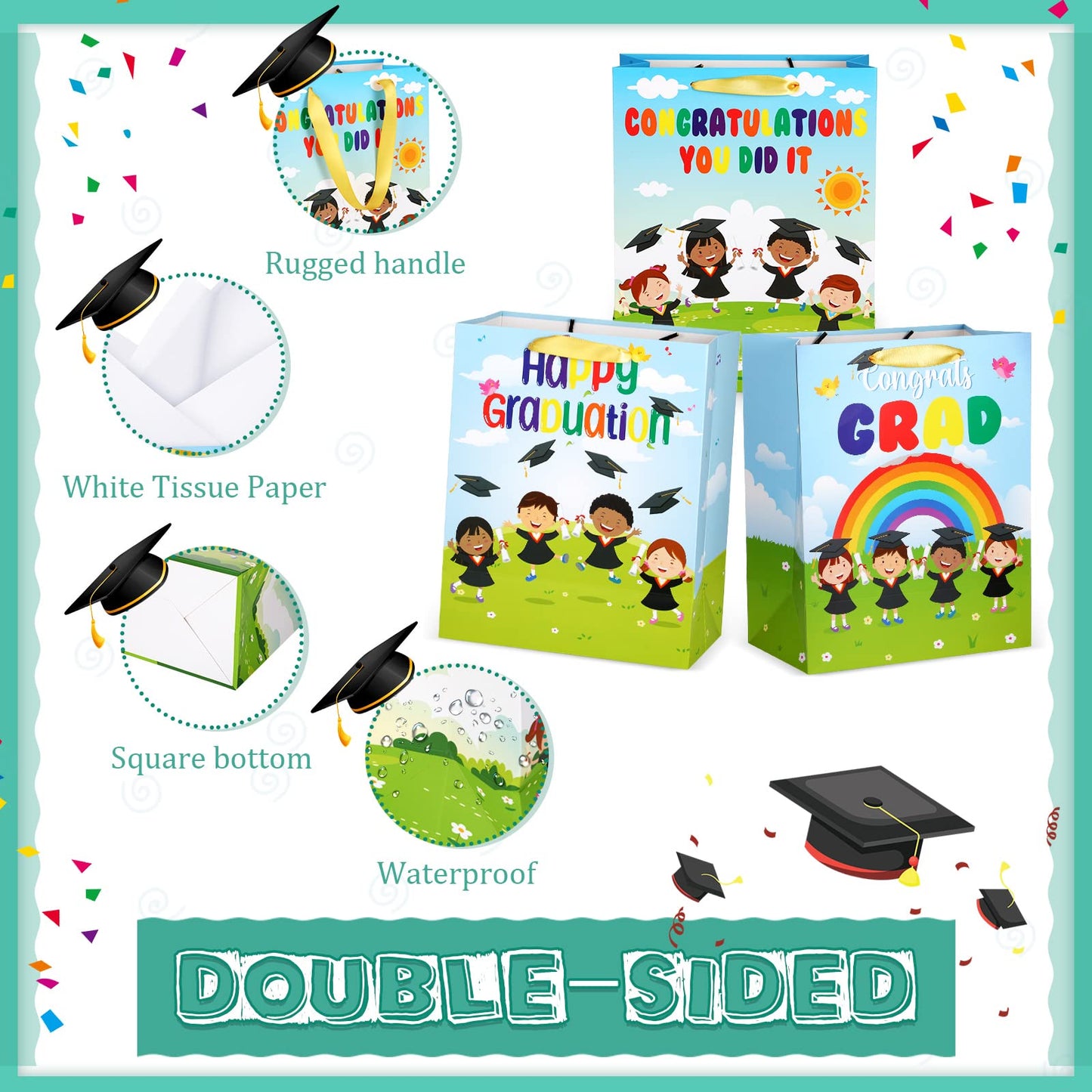 Chunful 15 Pcs Preschool Graduation Gift Bag with Handle and Tissue Paper 11.5 x 5 x 9 Inches Kindergarten Gift Bag for Pre-k Graduation Supplies Gifts