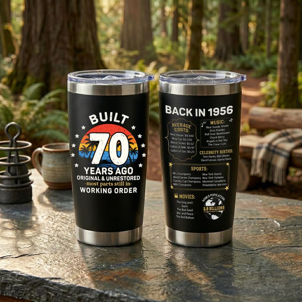 70th Birthday Gifts for Men - Build 70 Years Ago 70th Birthday Tumbler, Cool Gifts for 70 Year Old Man, Back in 1956 Tumbler, Fathers Day, Christmas Gift for 70 Year Old Man, Dad, Grandpa