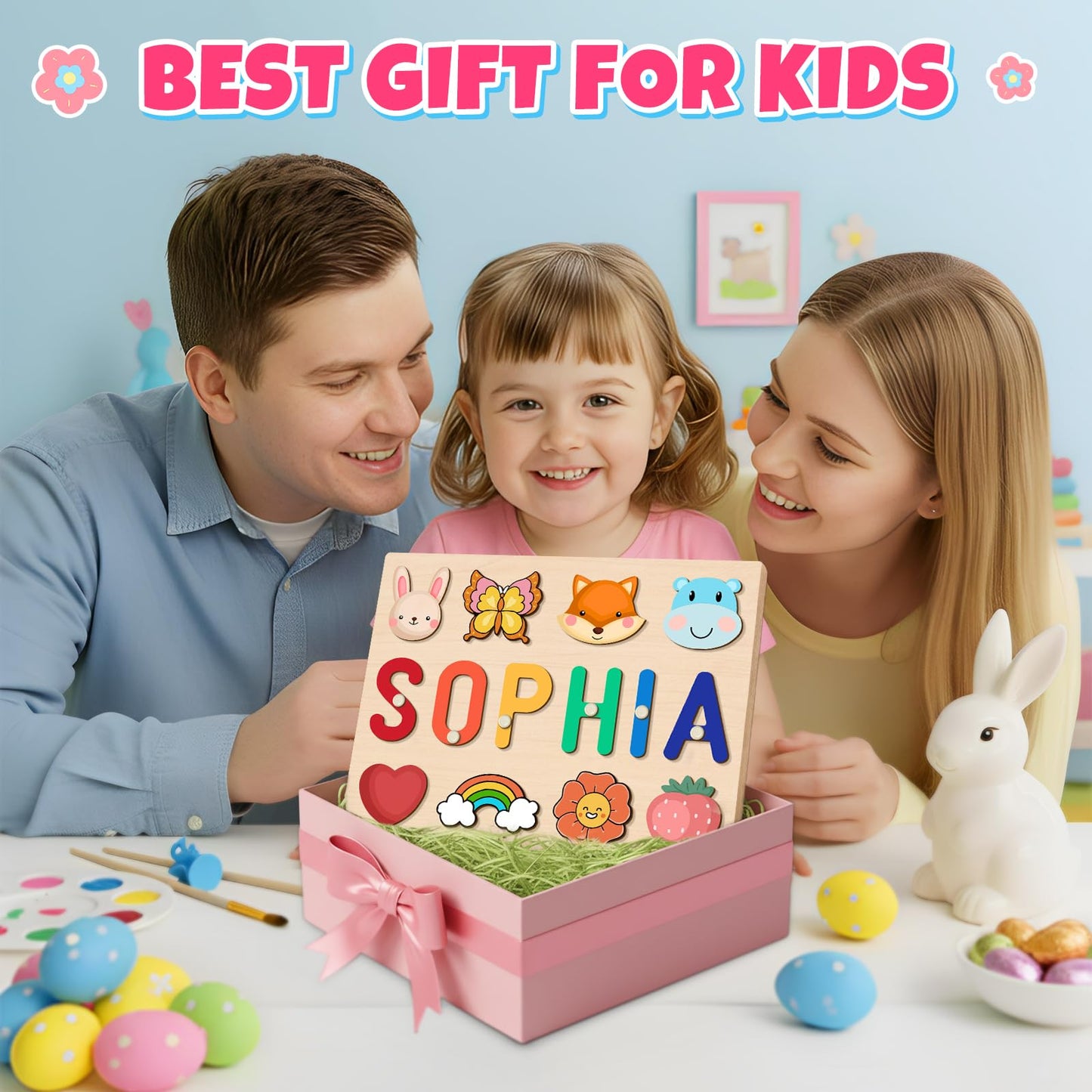 Personalized Name Puzzle for 1 Year Old Girl Gifts | Custom Wooden Baby Girl Gift with 54 Animal Art Sets | 2 st Birthday Gift for Girls,Personalized Baby Boy & Girl Gifts Keepsake