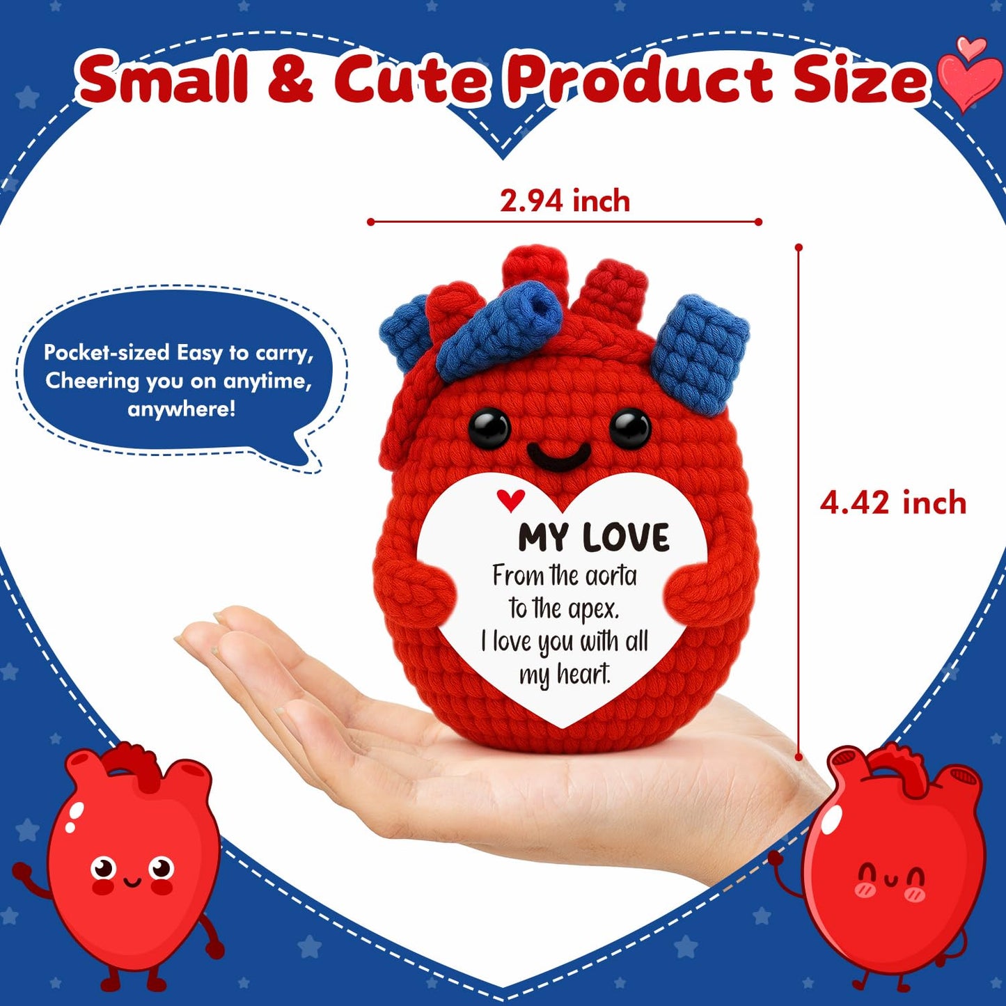 I Love You Gift for Her Him Boyfriend Girlfriend,Funny Handmade Crochet Anatomical Heart Gifts for Women Men Husband Wife,Birthday Wedding Anniversary Romantic Gift for Couple