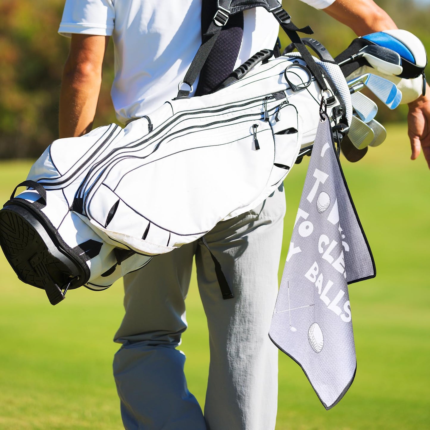 Funny Golf Towel, Funny Golf Gifts Golfers for Any Golf Fan, Golf Accessories for Men Dad Husband, Golf Stuff Inted Golf Towel with Clip - I USE This Towel to Clean My Balls(Gray