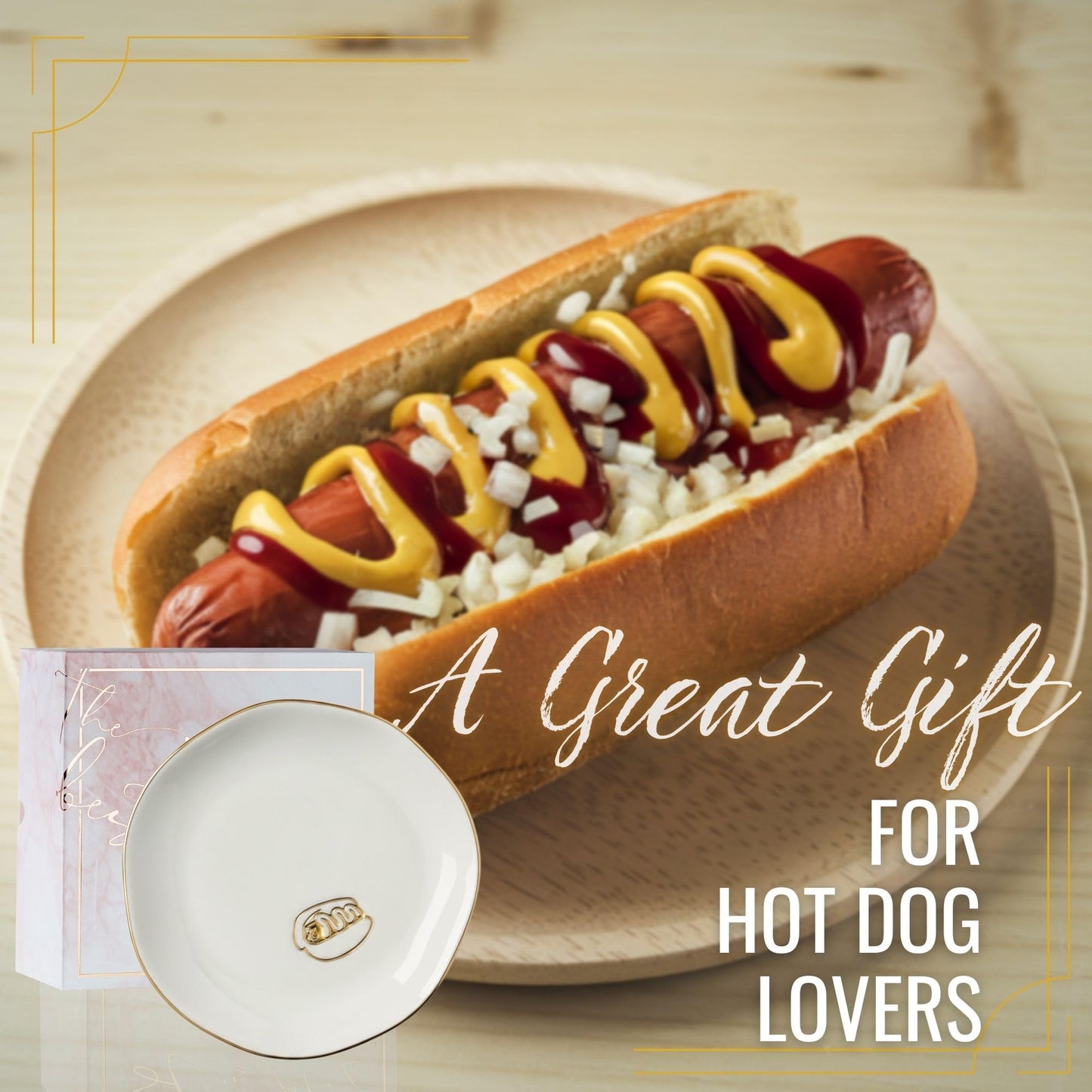 InnoBeta Hot Dog Gifts, Hot Dogs Gifts - 4.75" Handcrafted Ceramic Ring Dish with Gold Trim, Decorative Trinket Dish for Rings Earrings