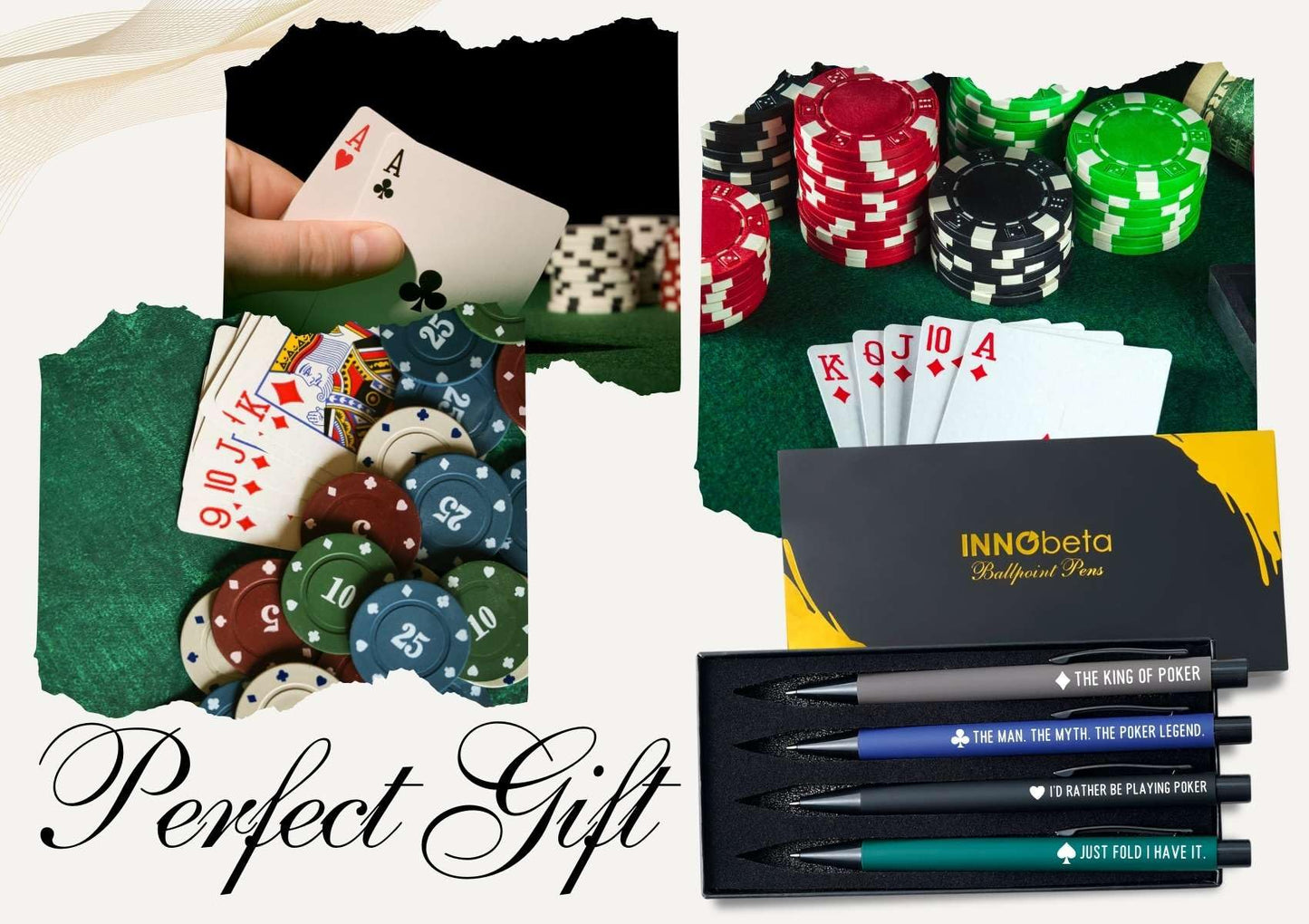 InnoBeta Poker Gifts for Men, Poker Player Gifts, The King of Poker, Ballpoint Pen Set of 4, Perfect for Birthday & Christmas