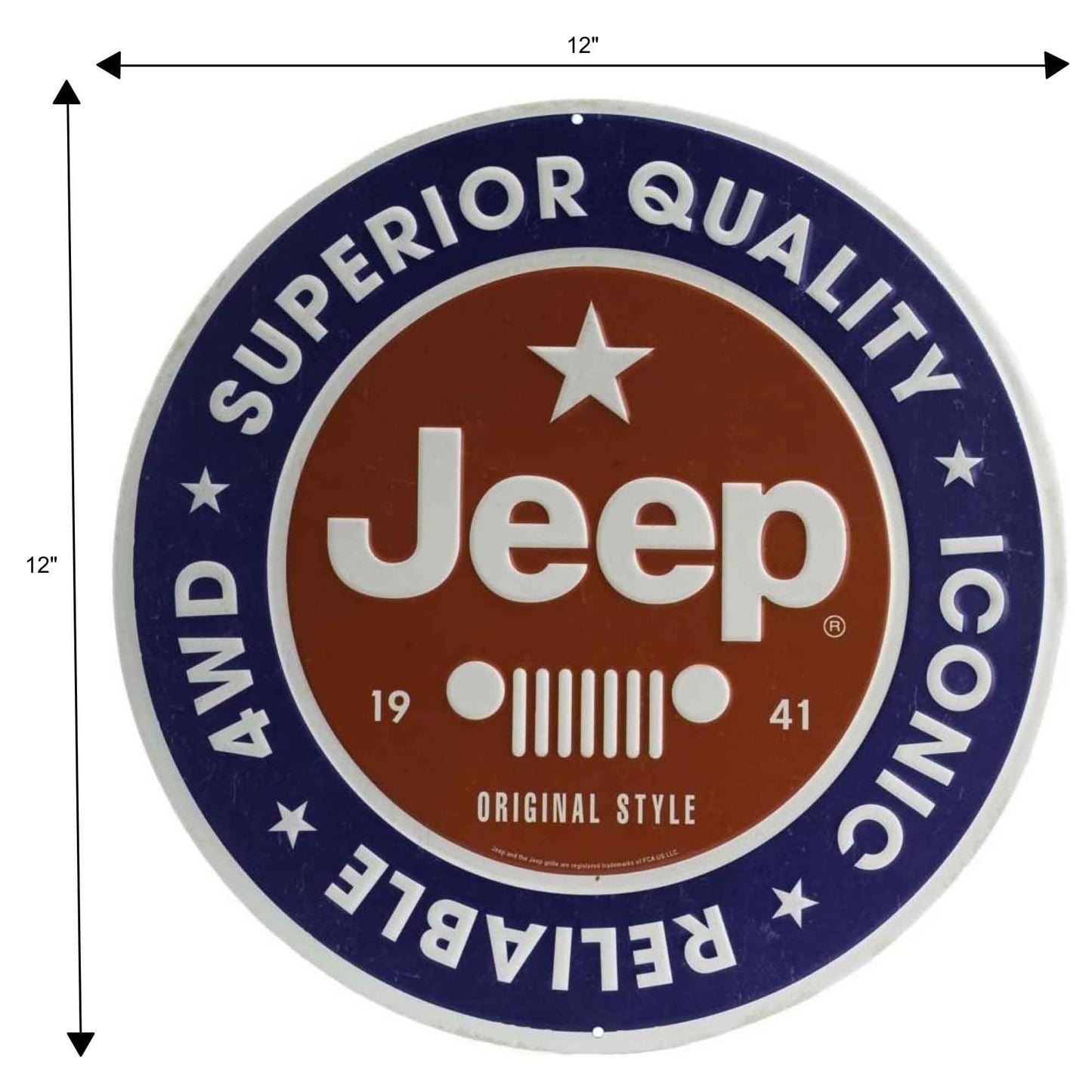 Jeep Round Embossed Metal Sign - Vintage Jeep Sign for Garage or Man Cave